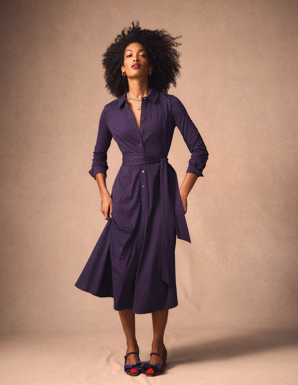 Robe-chemise Marcia en jersey-Bleu marine foncé, pois peints - Image 1