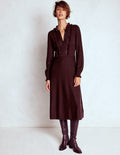 Winifred Frilled Knitted Dress-Coffee Bean