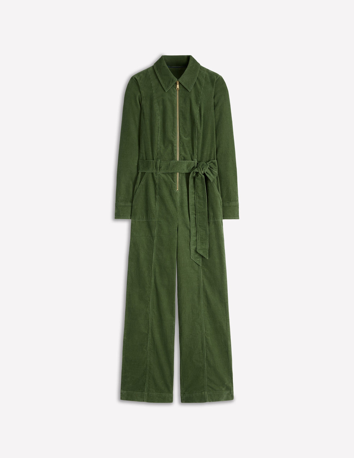 Langärmliger Cord-Jumpsuit mit Reißverschluss-Farn-5