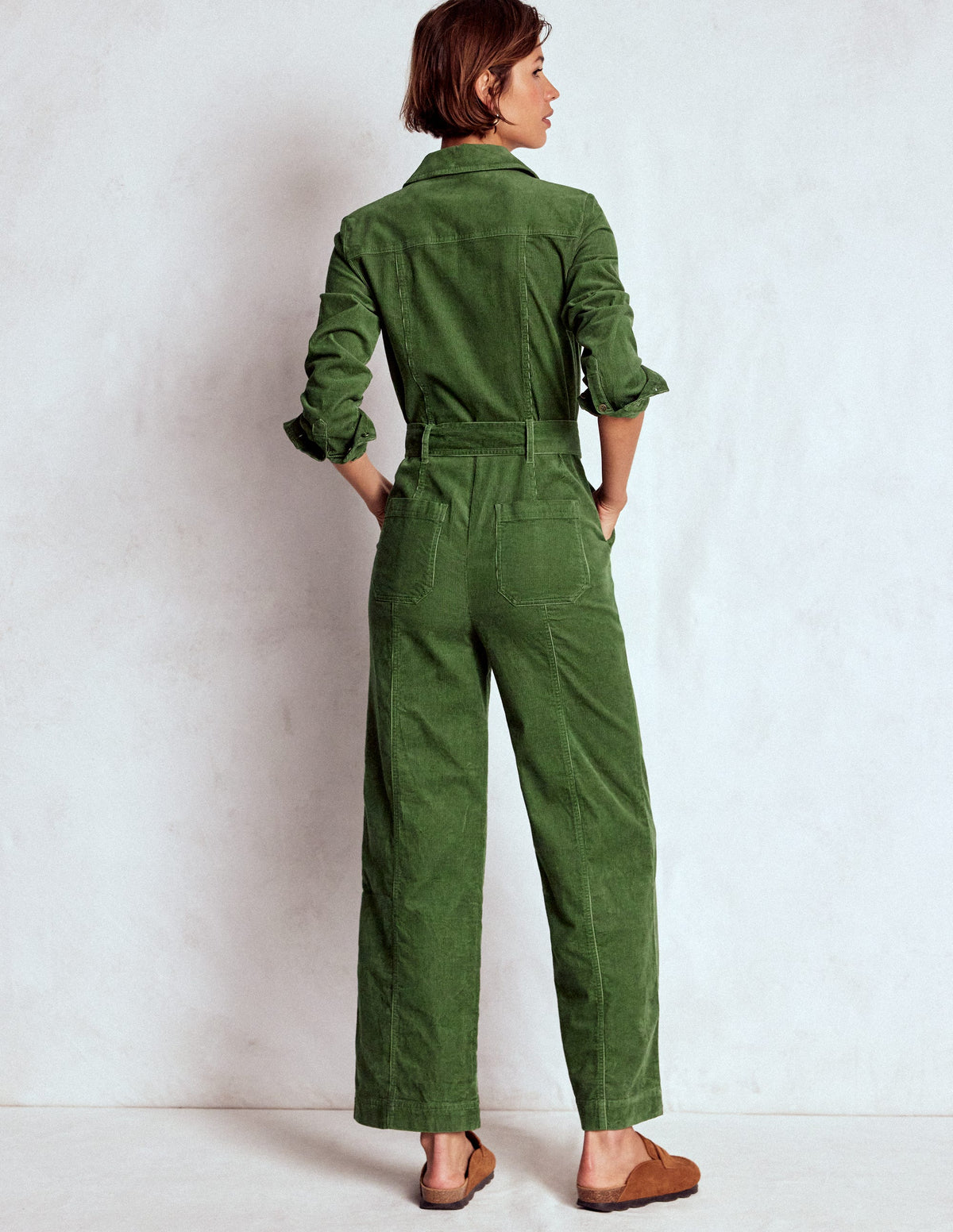 Langärmliger Cord-Jumpsuit mit Reißverschluss-Farn-3