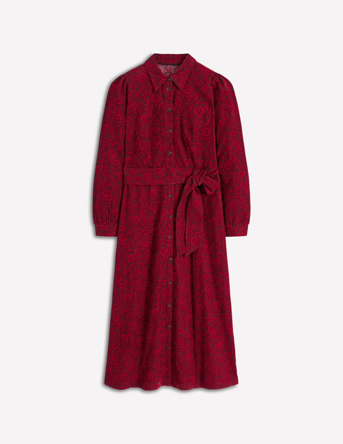 Clara Midikleid aus Cord-Rotes Lakritz, Blumenornament-5