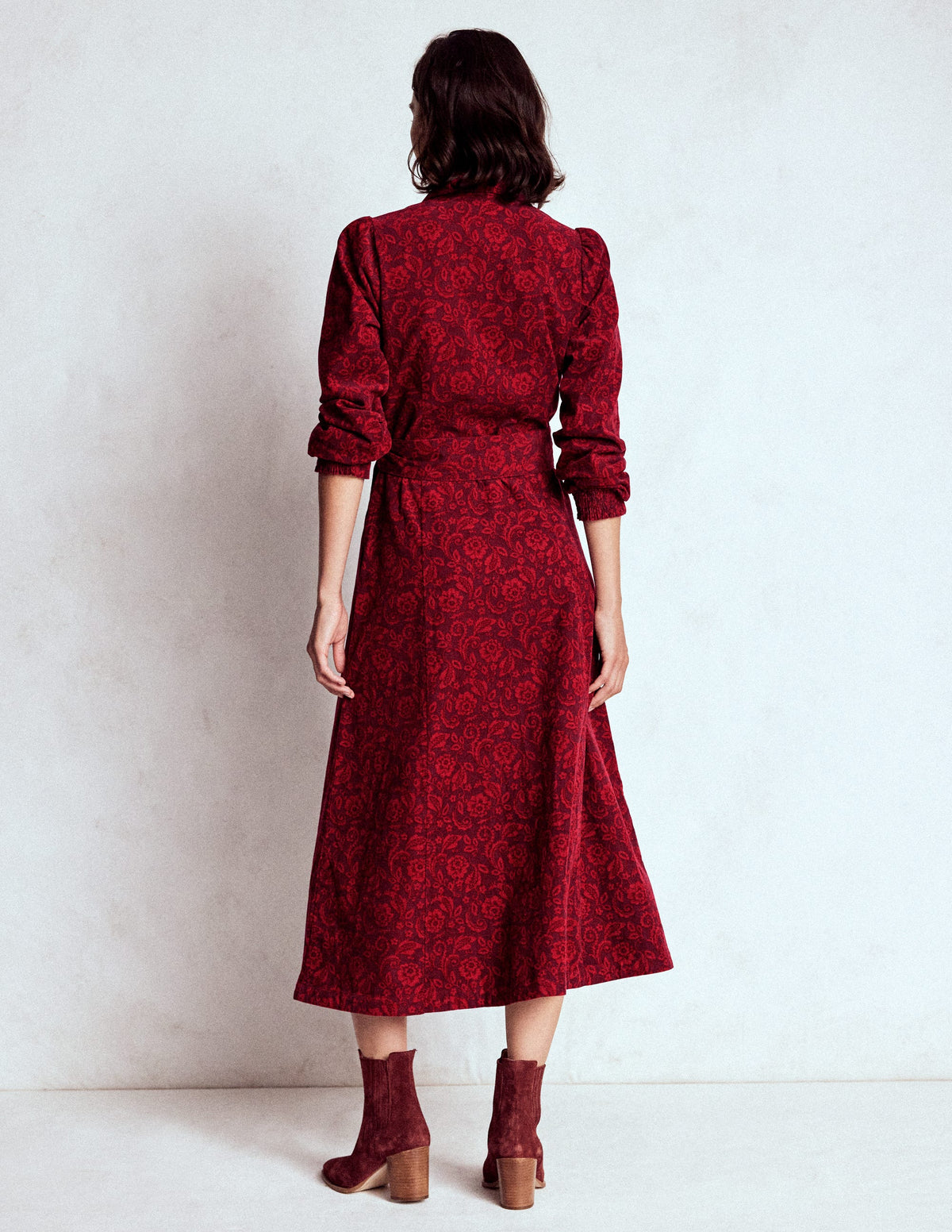 Clara Midikleid aus Cord-Rotes Lakritz, Blumenornament - Image 3