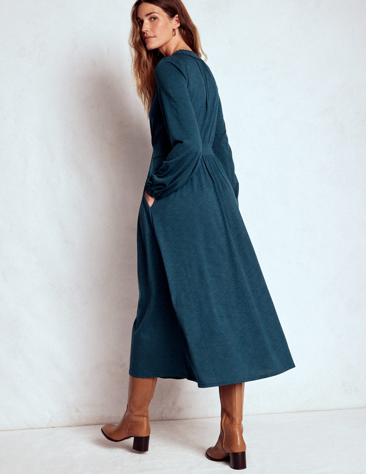 Maddie Midikleid mit Picot-Besatz-Mitternachtsblaugrün-3