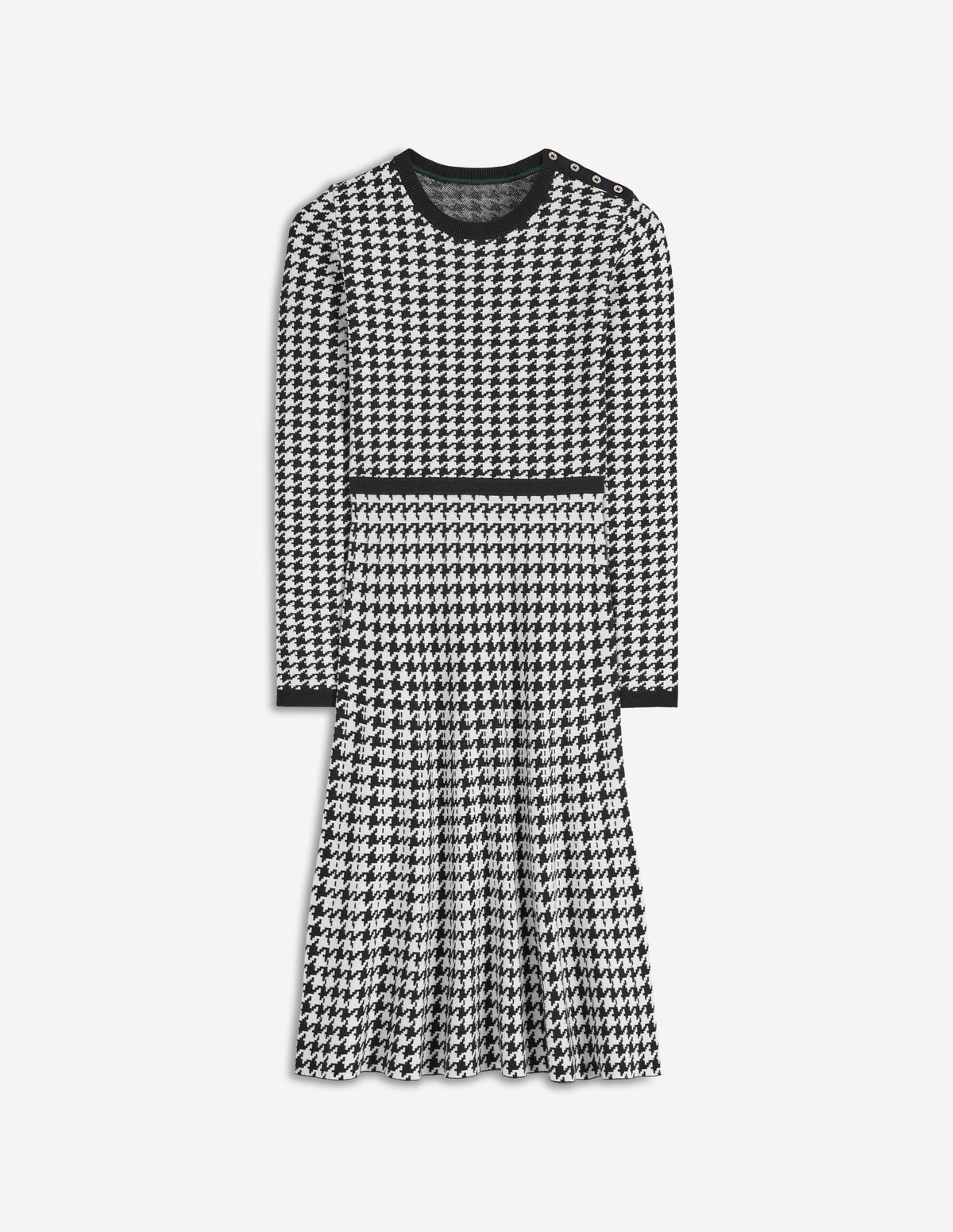 Maria Strickkleid mit Knöpfen-Schwarz und Naturweiß Hahnentrittmuster-6