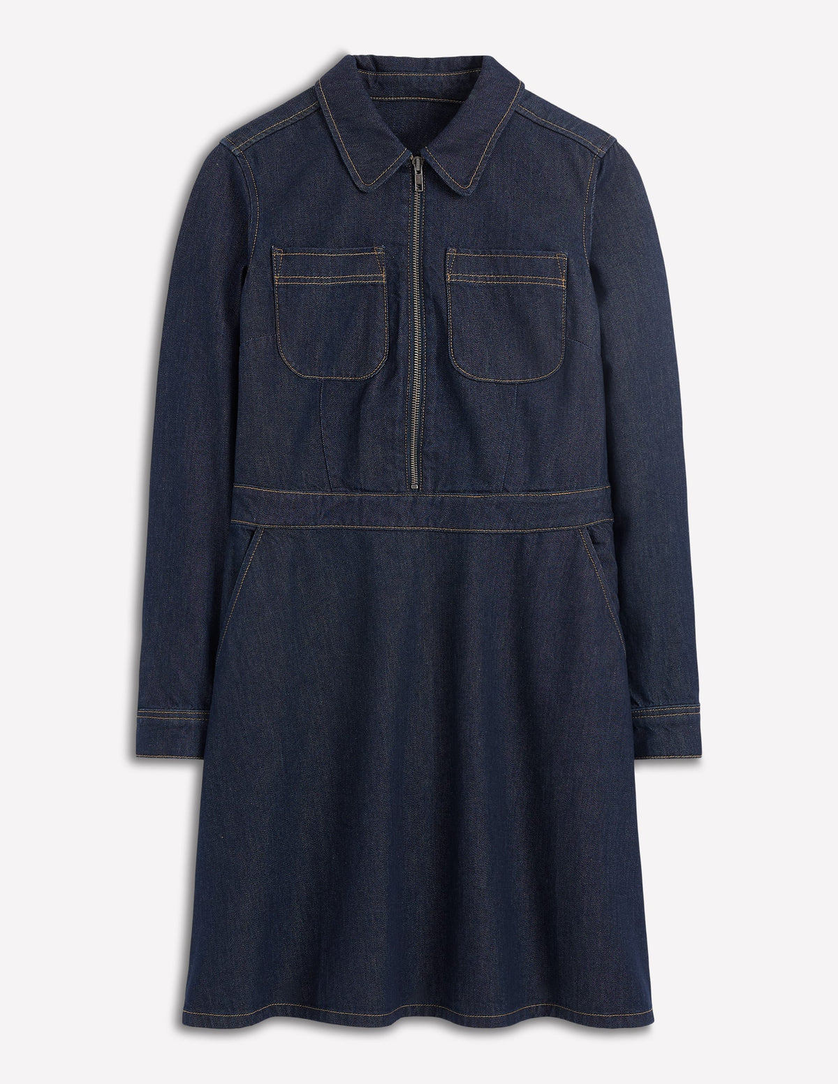 Schwingendes Denim-Hemdblusenkleid-Indigoblau, Denim-6
