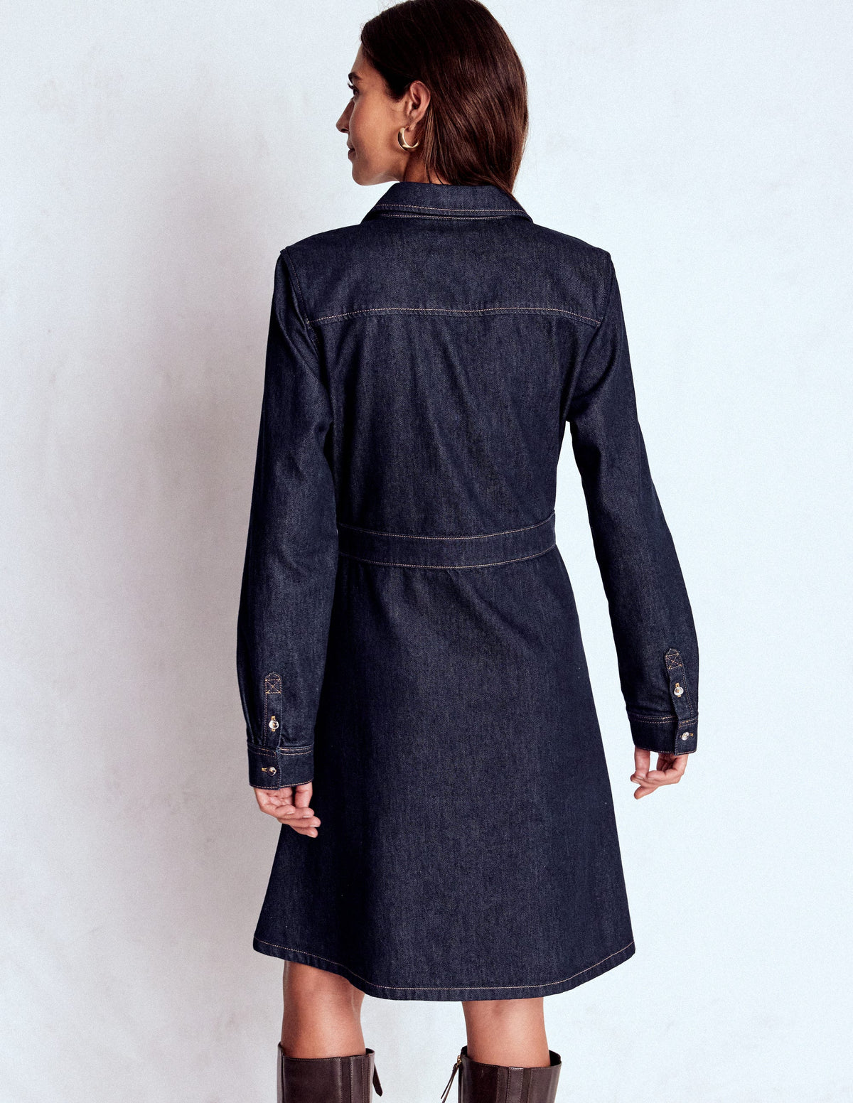 Schwingendes Denim-Hemdblusenkleid-Indigoblau, Denim-3