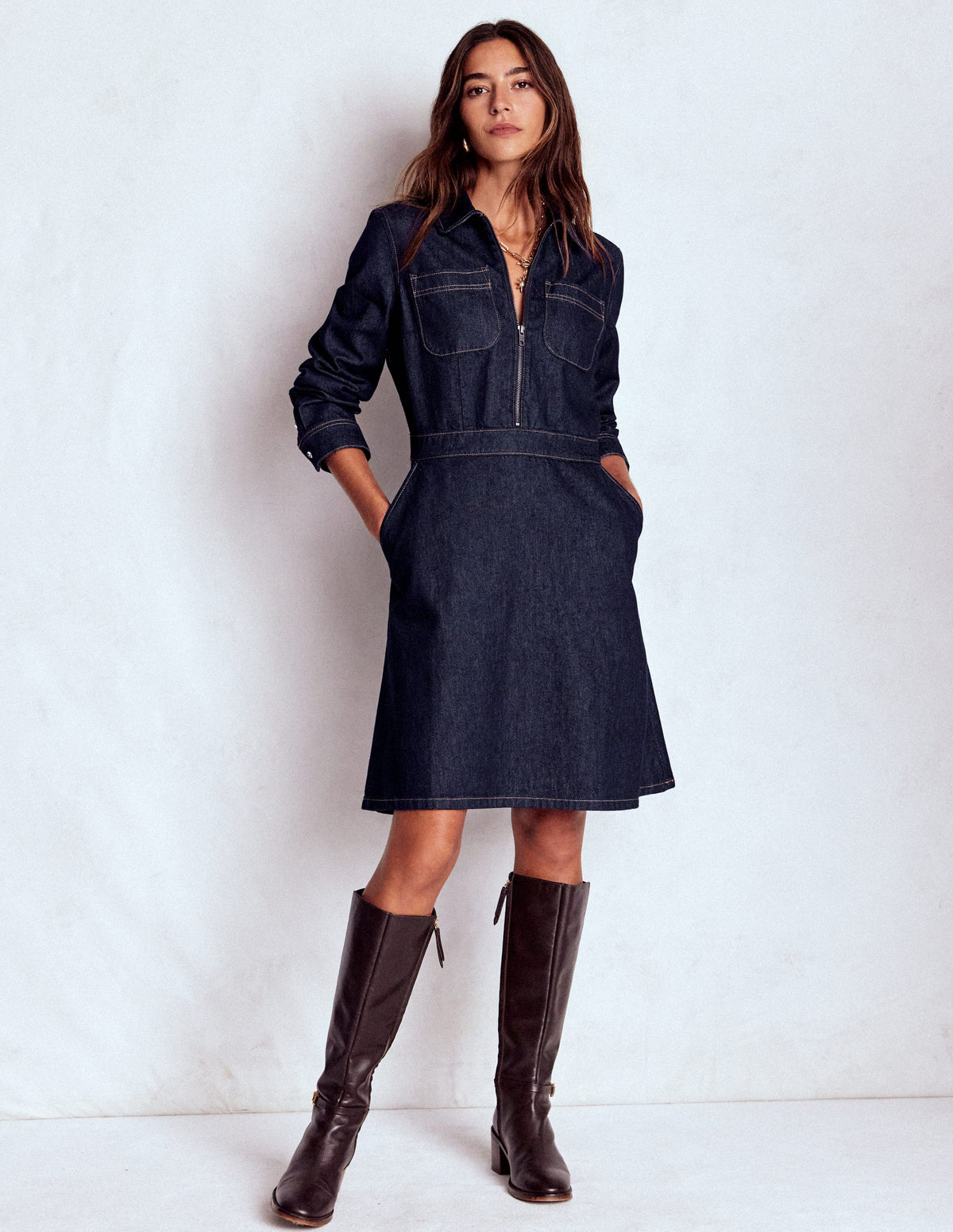 Schwingendes Denim-Hemdblusenkleid-Indigoblau, Denim - Image 4