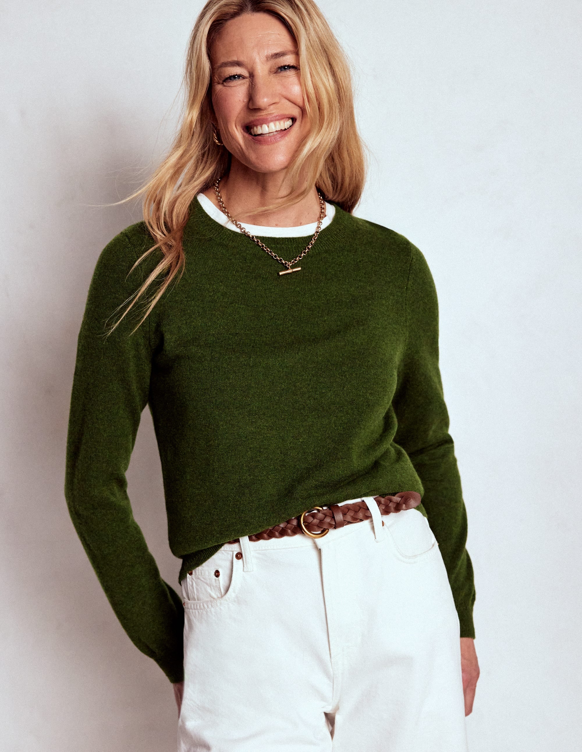 Eva Kaschmirpullover mit Rundhalsausschnitt-Blattgrün Meliert - Image 4