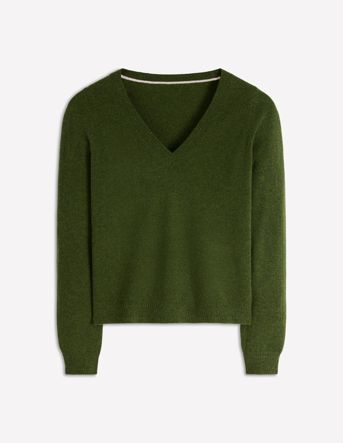 Eva Kaschmirpullover mit V-Ausschnitt-Blattgrün Meliert-4