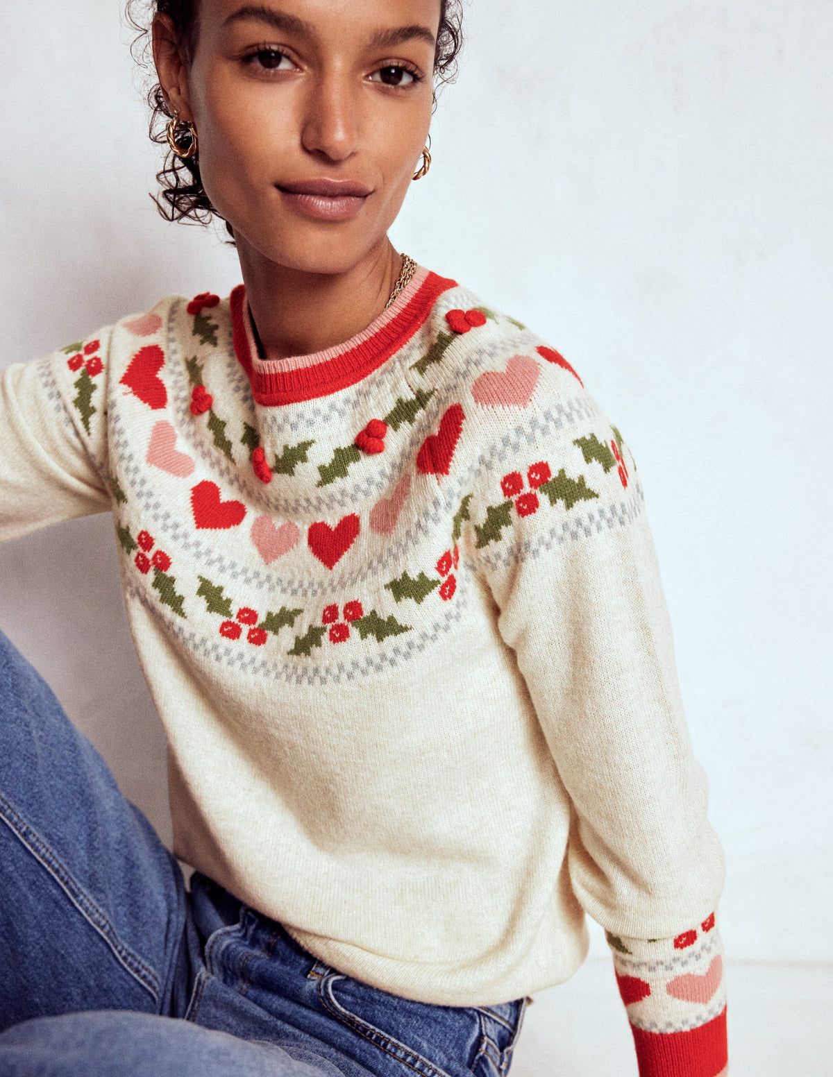 Edie Fair-Isle-Pullover-Haferbeige meliert, Holly - Image 1