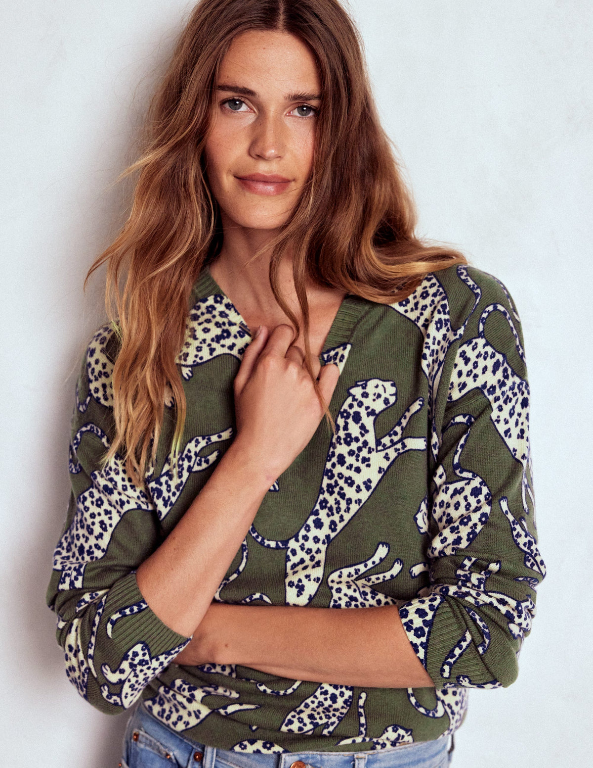 Lydia Kaschmirpullover-Waldgrün, Leopard-4