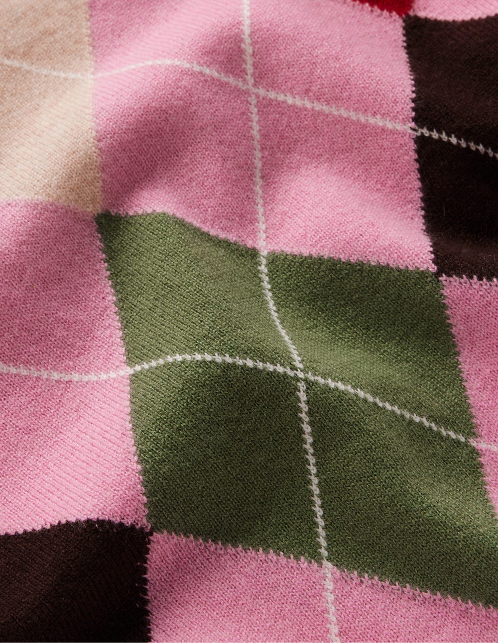 Lydia Kaschmirpullover-Rosa, Braun und Grün, Argyle - Image 6