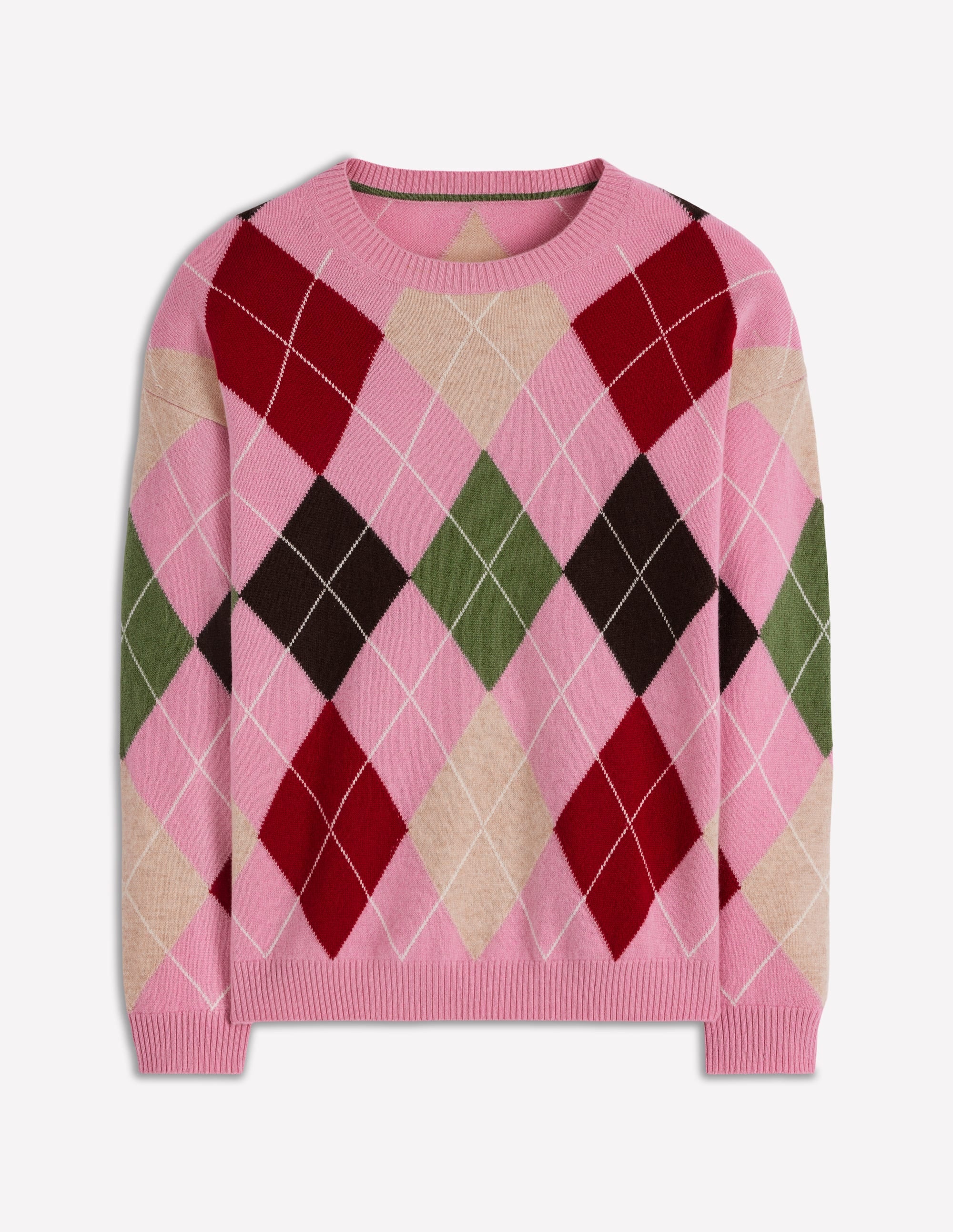 Lydia Kaschmirpullover-Rosa, Braun und Grün, Argyle - Image 5