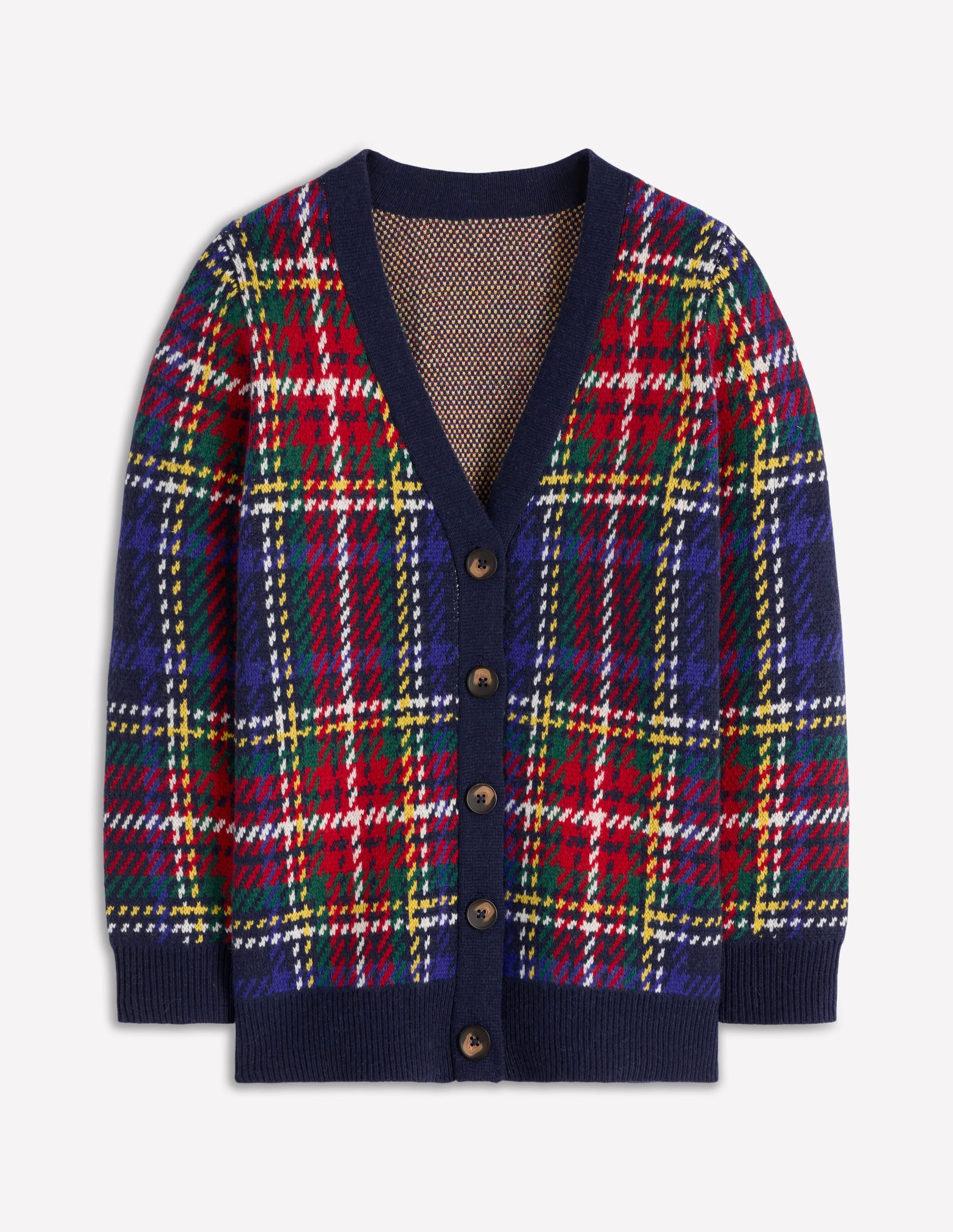Quinn Boyfriend Cardigan-Navy, Green and Red Check - Image 6