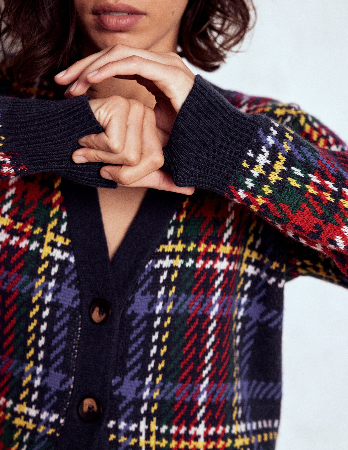 Quinn Boyfriend Cardigan-Navy, Green and Red Check - Image 3