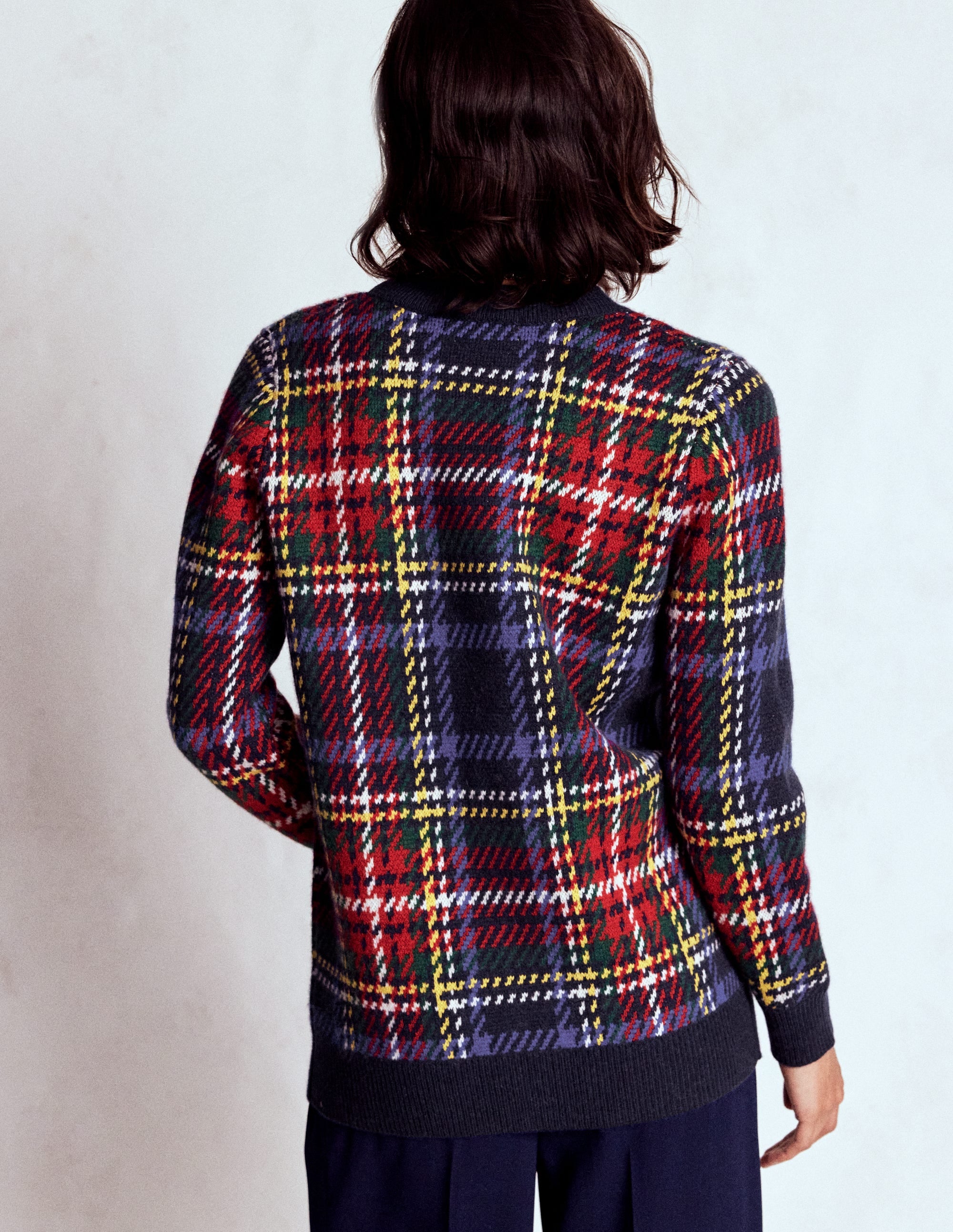 Quinn Boyfriend Cardigan-Navy, Green and Red Check - Image 4
