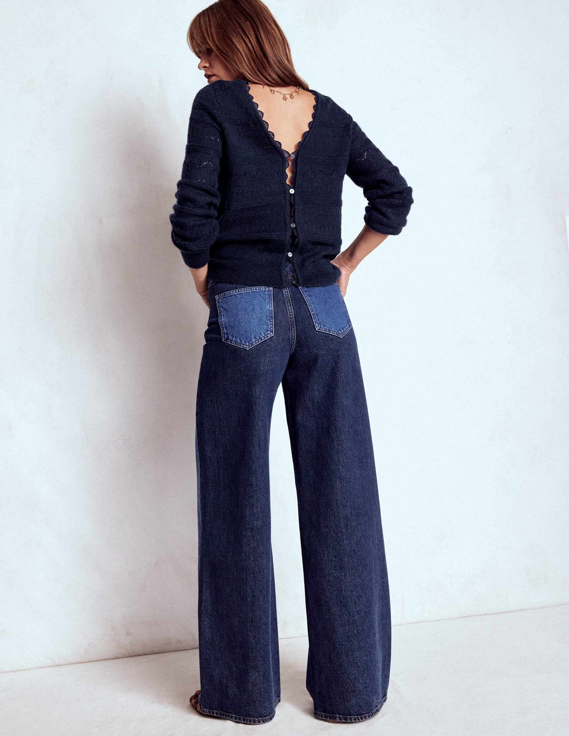 Leticia Pullover mit Spitzenbesatz-Marineblau-1