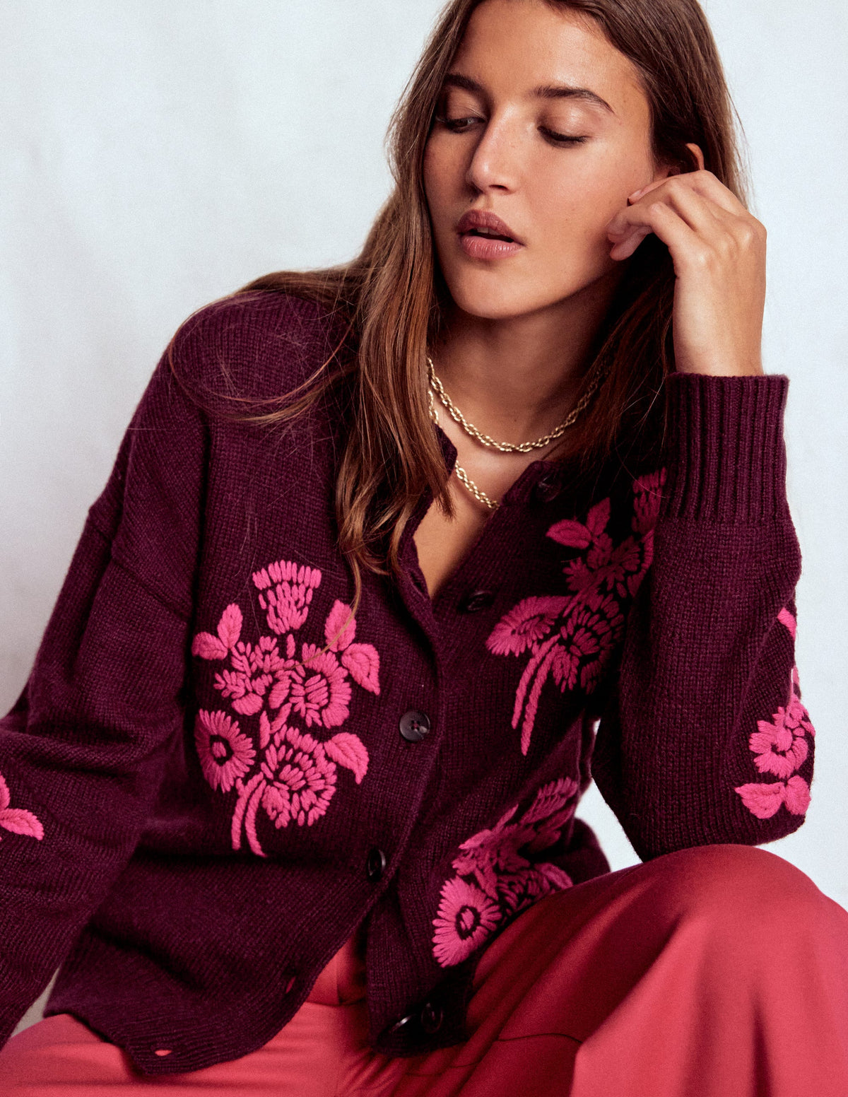 Natalie Strickjacke mit Stickerei-Dunkle Kirsche Bouquet - Image 1