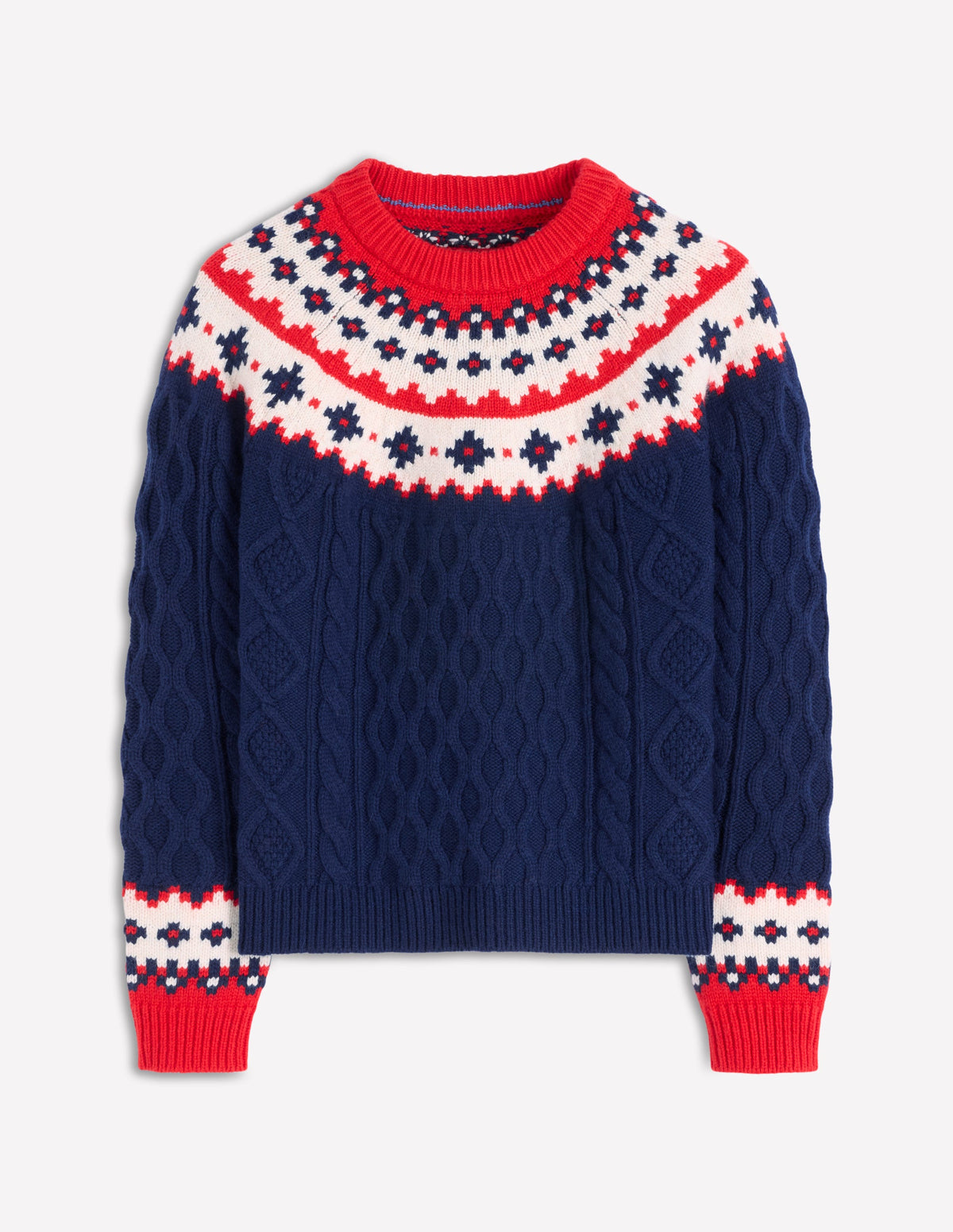 Eleanor Fair-Isle-Pullover-Marineblau Zopfmuster - Image 6