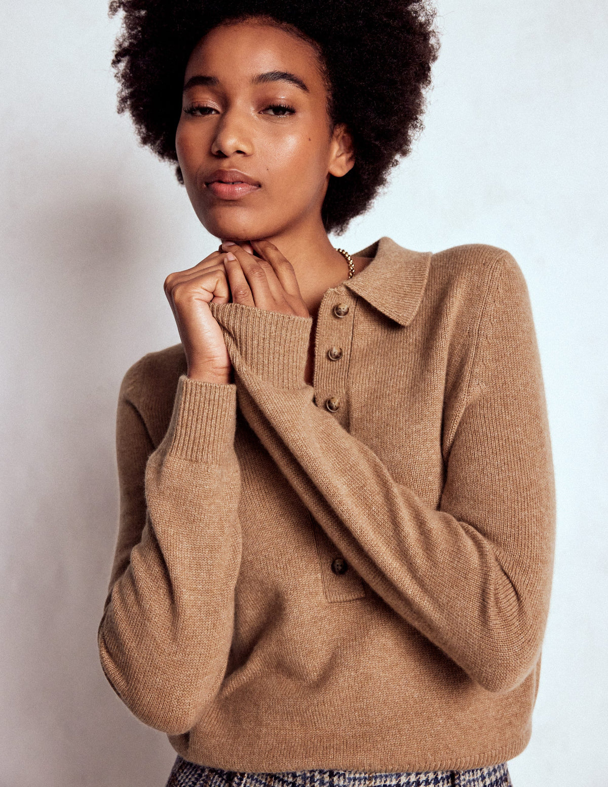 Kaschmirpullover mit Kragen-Camel Meliert - Image 1