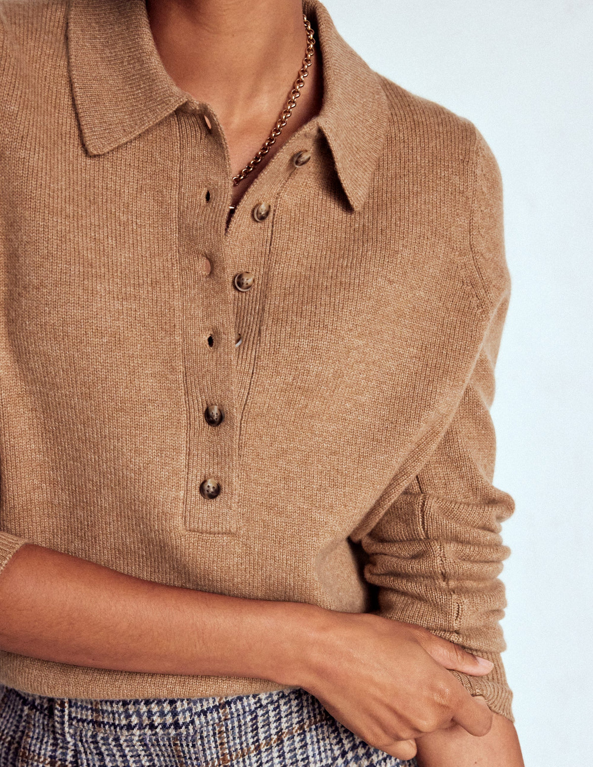 Kaschmirpullover mit Kragen-Camel Meliert - Image 2