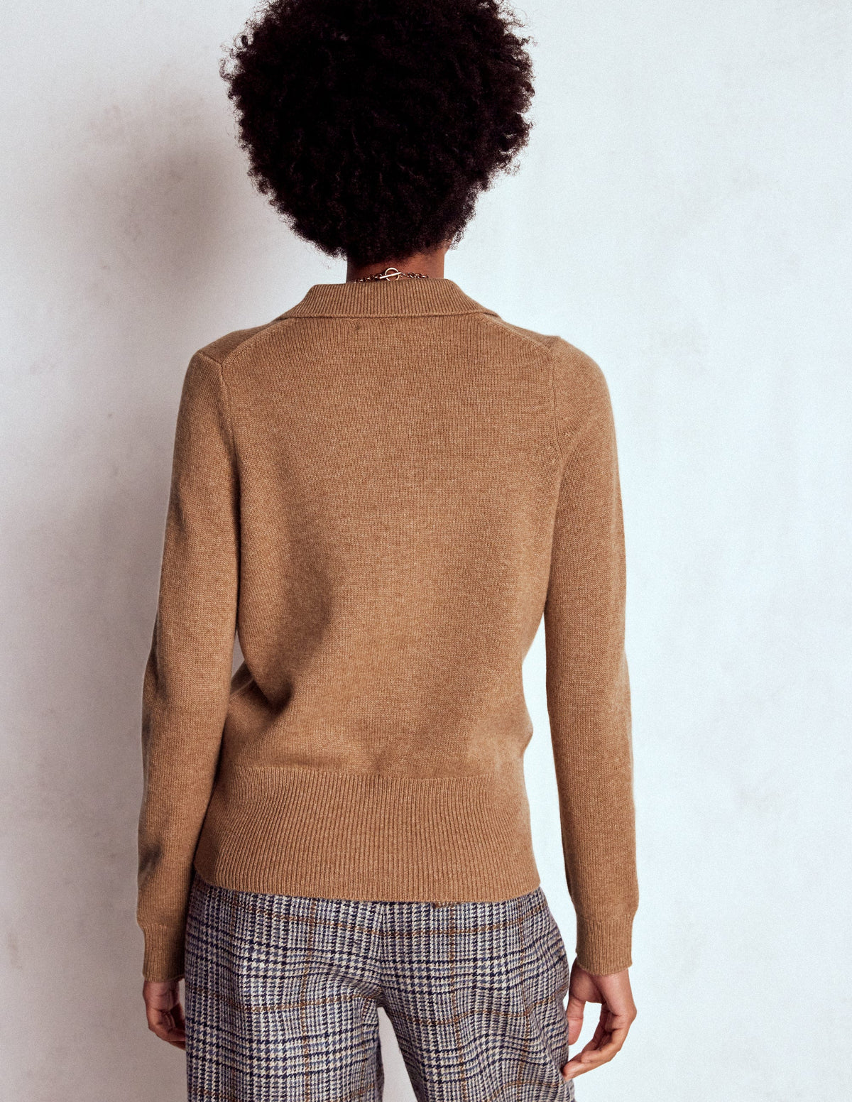 Kaschmirpullover mit Kragen-Camel Meliert - Image 3