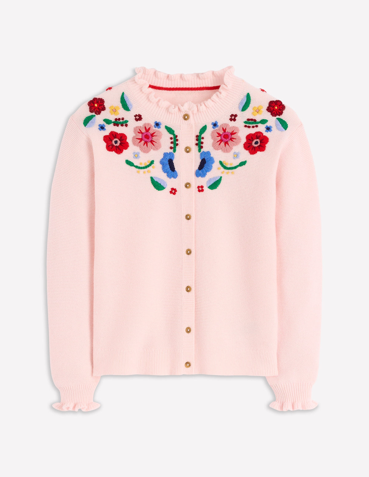Bestickte Strickjacke mit Rüschen-Geblümt Rosa-7
