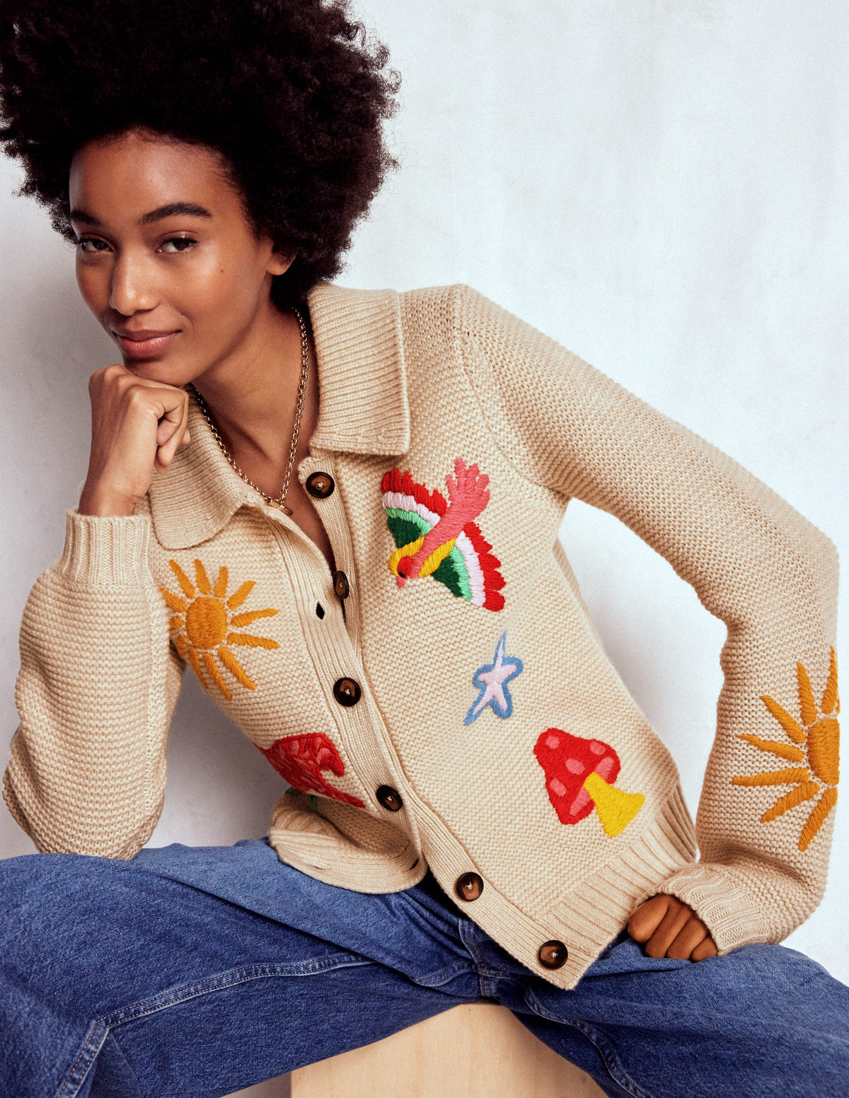 Strickjacke mit besticktem Kragen-Anenome-1