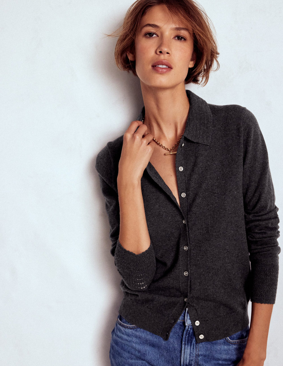 Briony Strickjacke mit Ziernähten-Anthrazit Melange - Image 1
