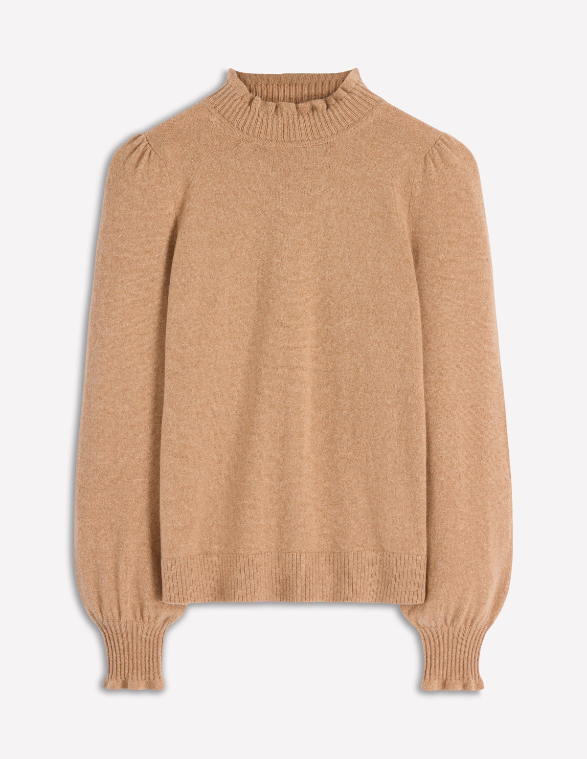 Kaschmirpullover mit Rüschenbesatz-Camel Meliert - Image 5