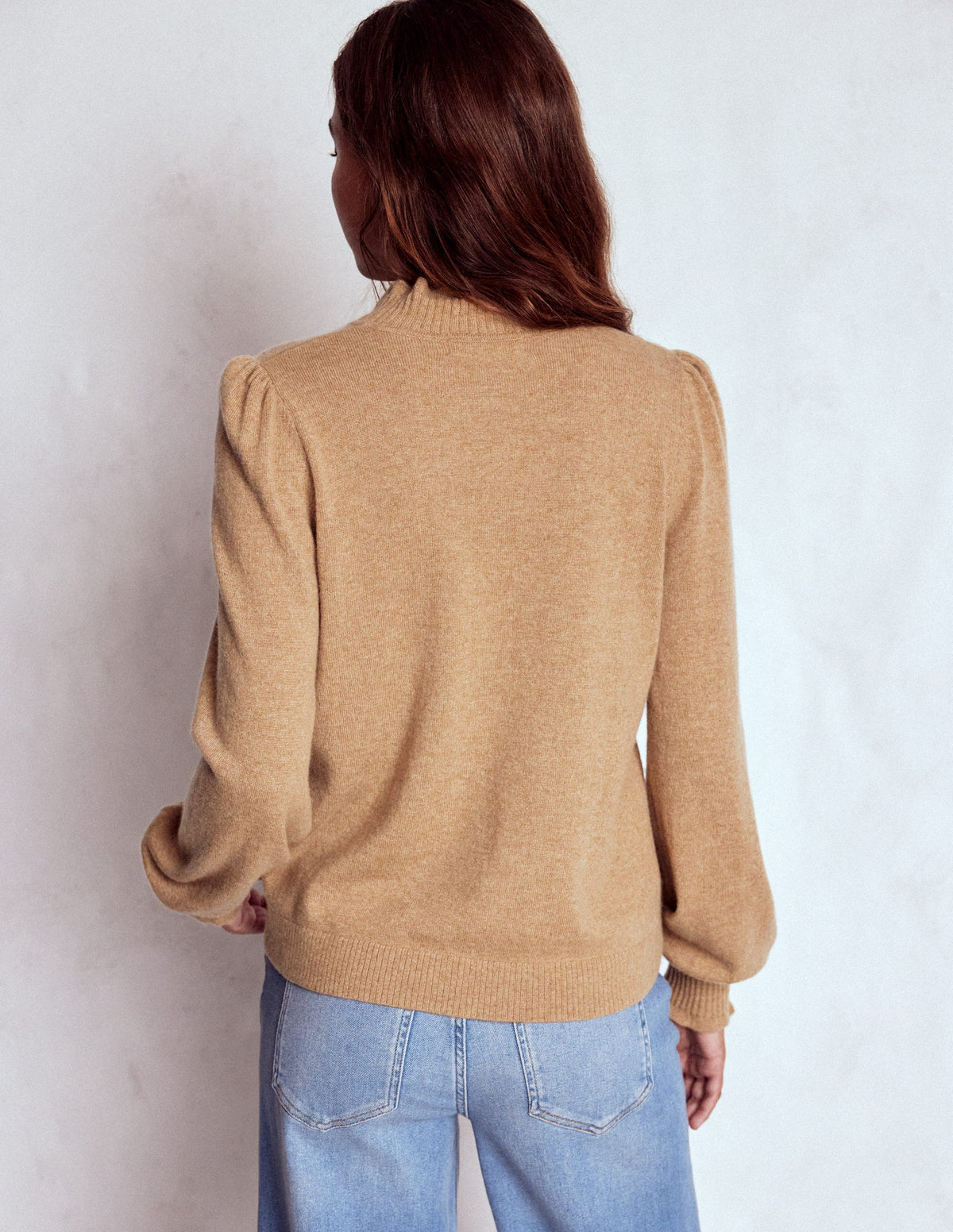 Kaschmirpullover mit Rüschenbesatz-Camel Meliert - Image 3