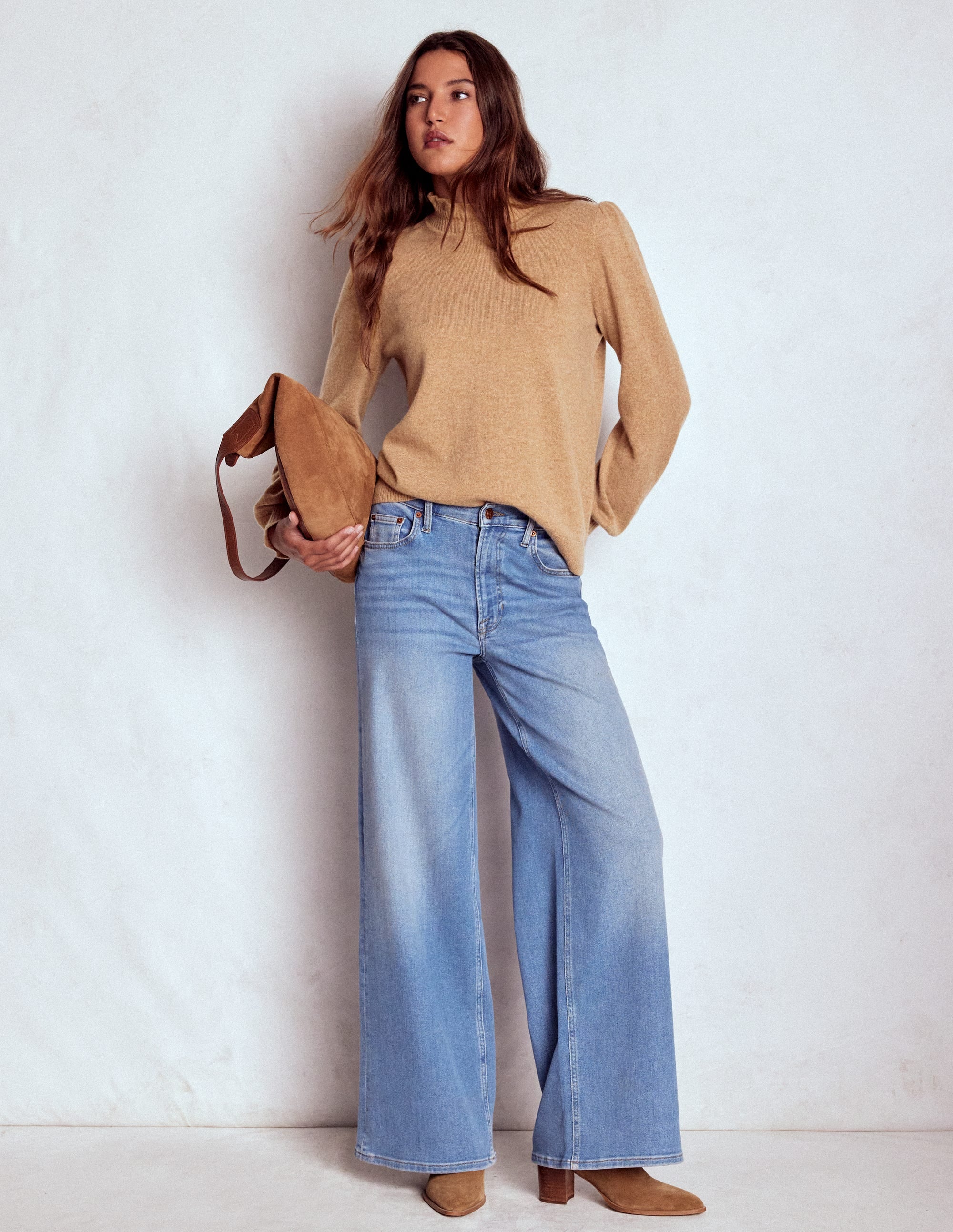Kaschmirpullover mit Rüschenbesatz-Camel Meliert - Image 4
