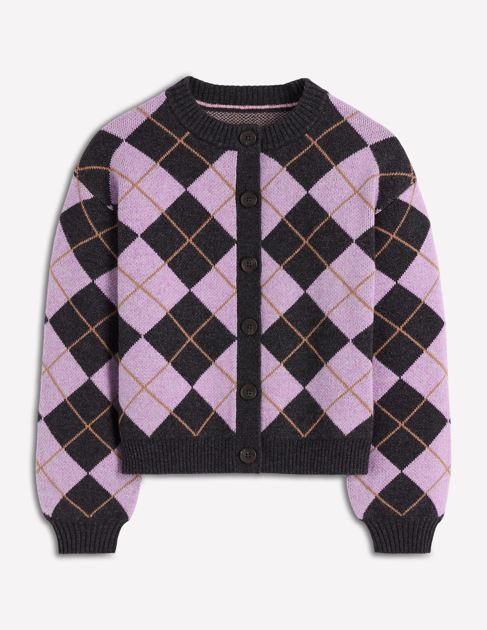 Abi Jacquard-Strickjacke-Flieder, Anthrazit Meliert, Argyle-7