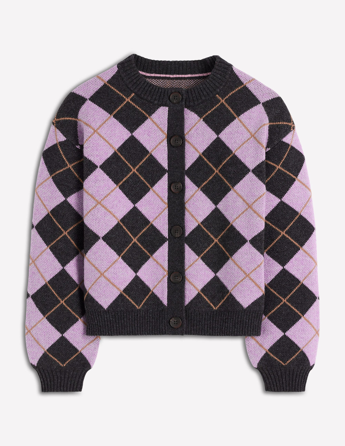 Abi Jacquard-Strickjacke-Flieder, Anthrazit Meliert, Argyle - Image 7