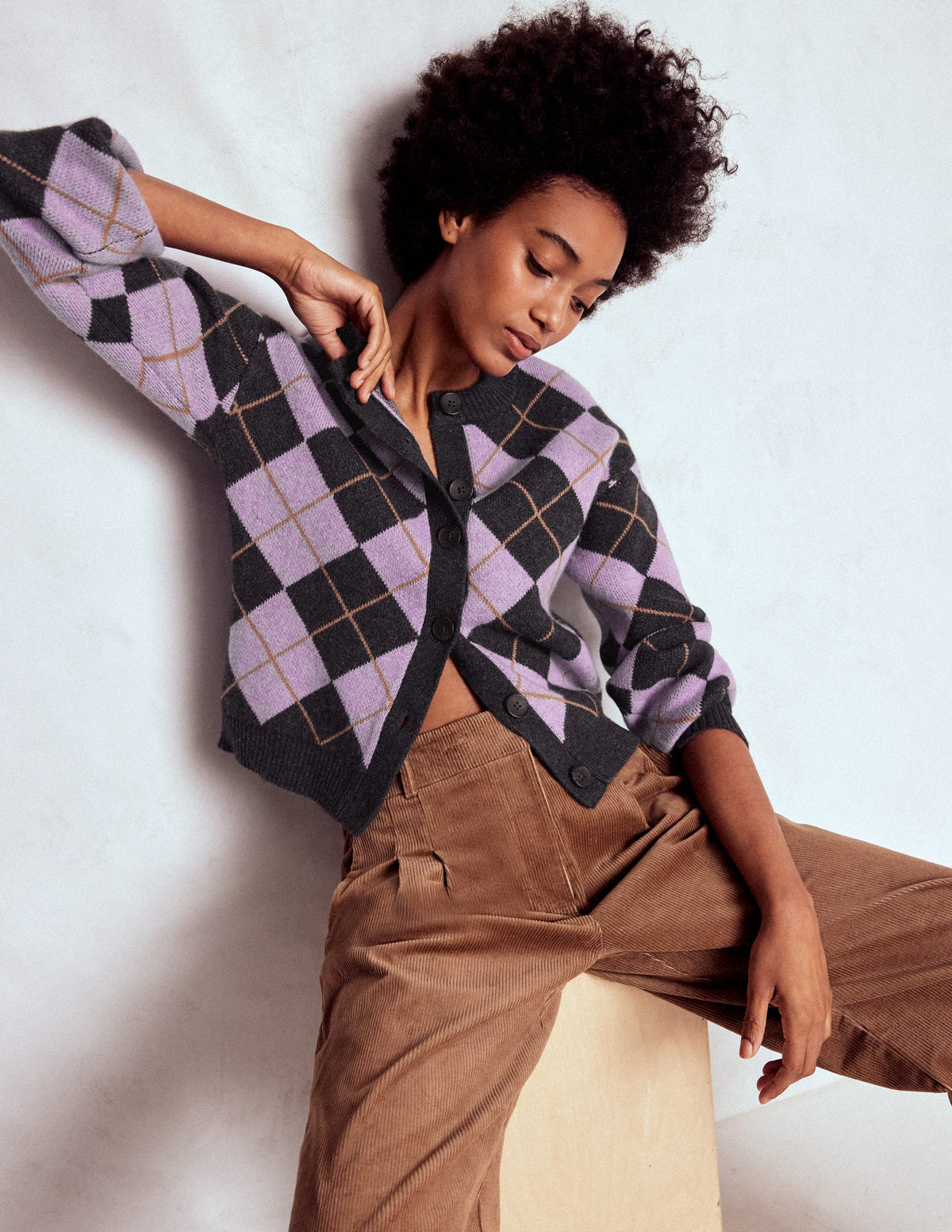 Abi Jacquard-Strickjacke-Flieder, Anthrazit Meliert, Argyle - Image 5