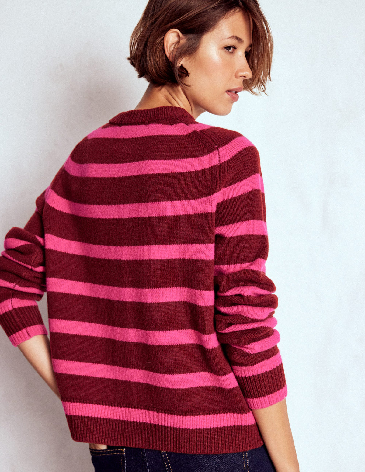 Marion Merino Cardigan-Raw Umber, Brilliant Pink - Image 3