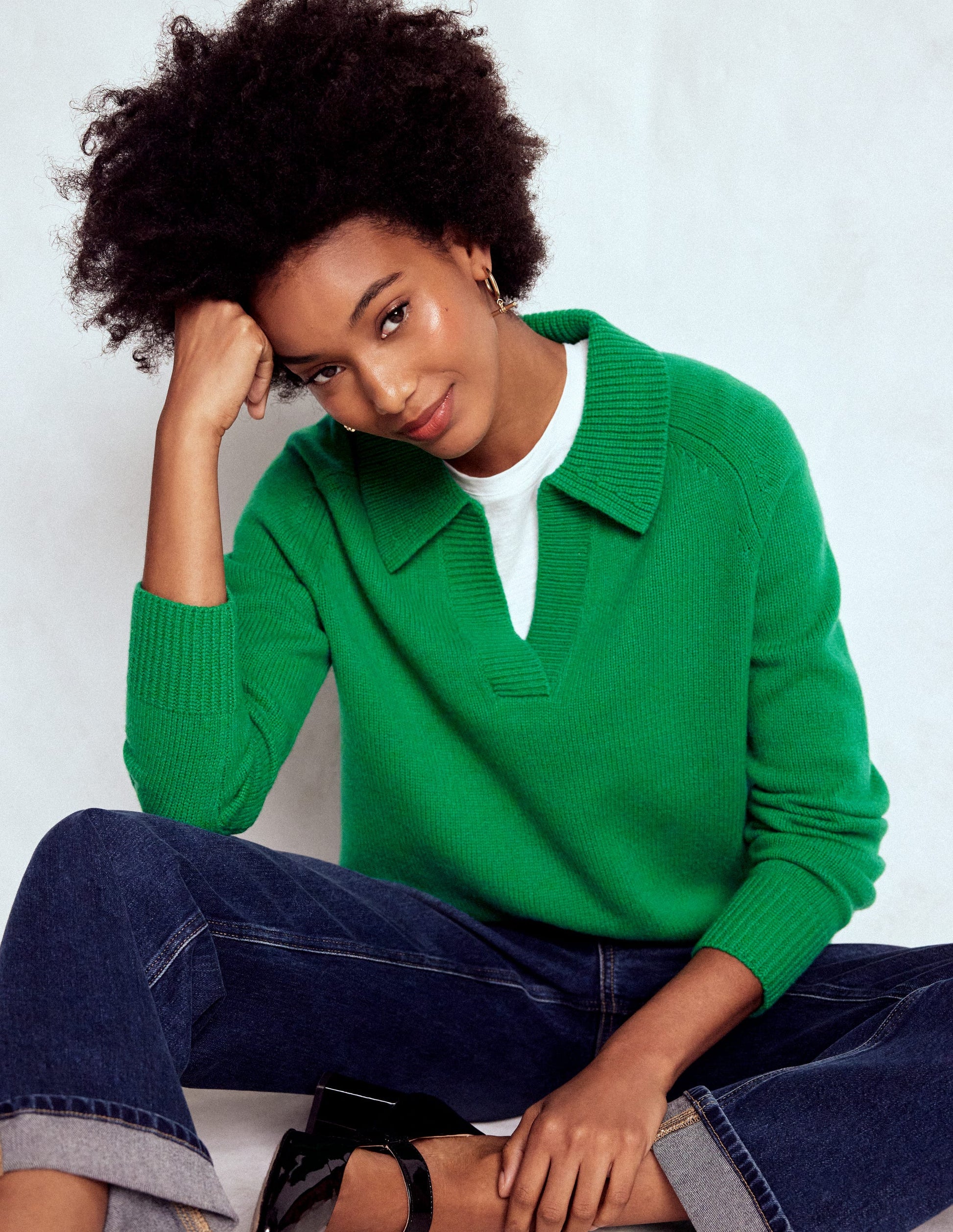 Marion Henley-Pullover aus Merinowolle-Grünes Tamburin-1
