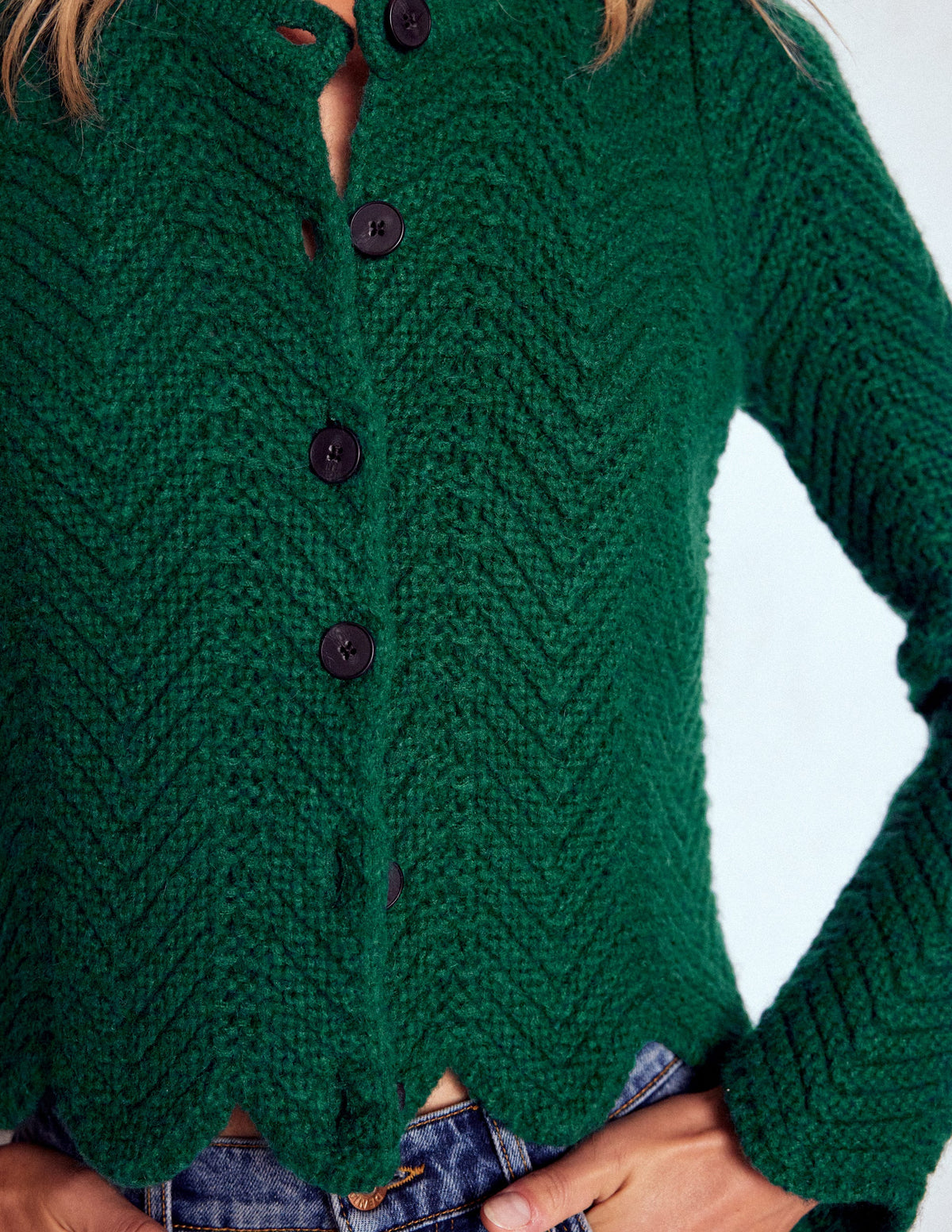 Grobstrickjacke mit Chevronmuster-Dunkles Smaragdgrün - Image 2