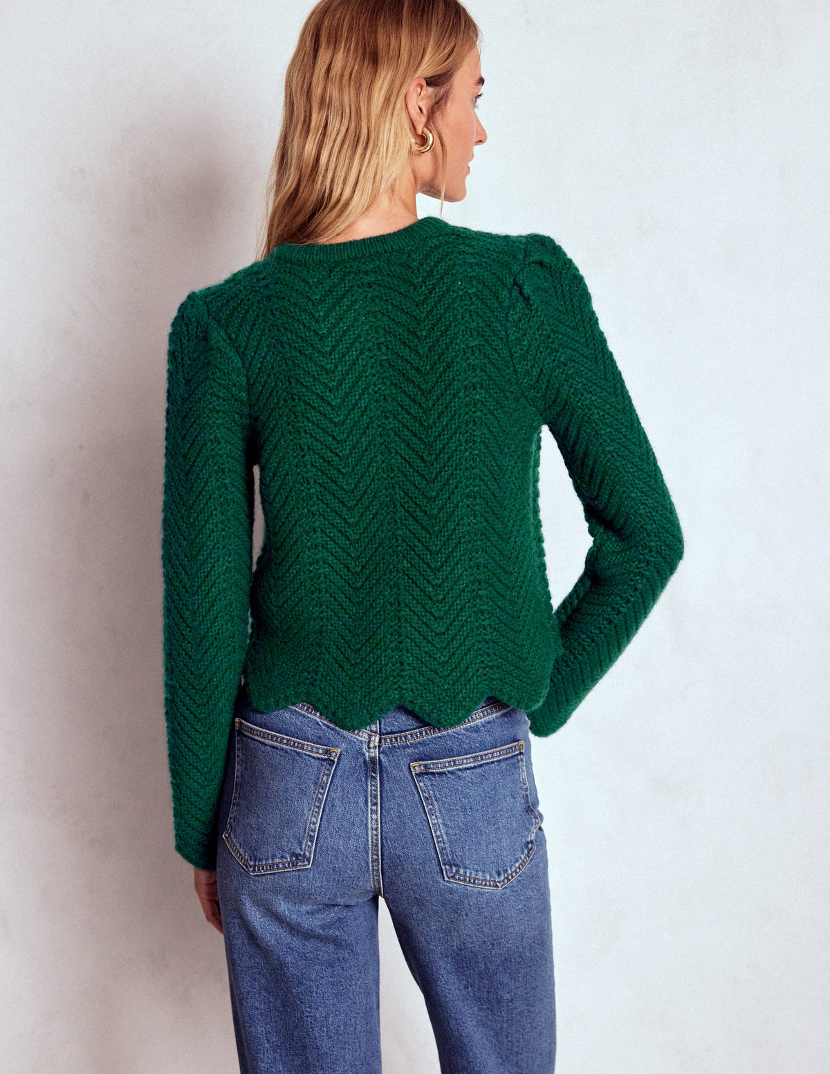 Grobstrickjacke mit Chevronmuster-Dunkles Smaragdgrün - Image 3