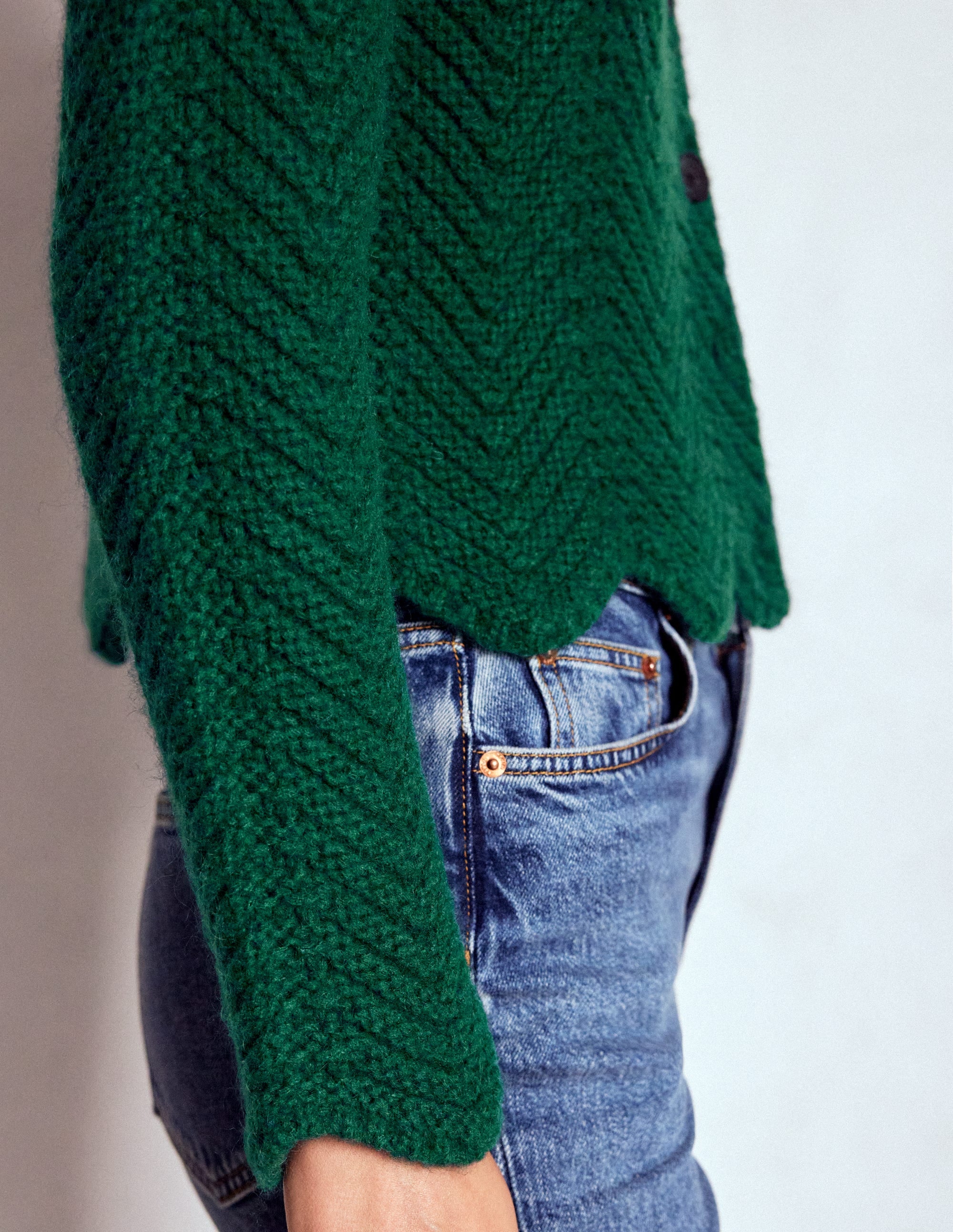 Grobstrickjacke mit Chevronmuster-Dunkles Smaragdgrün - Image 5