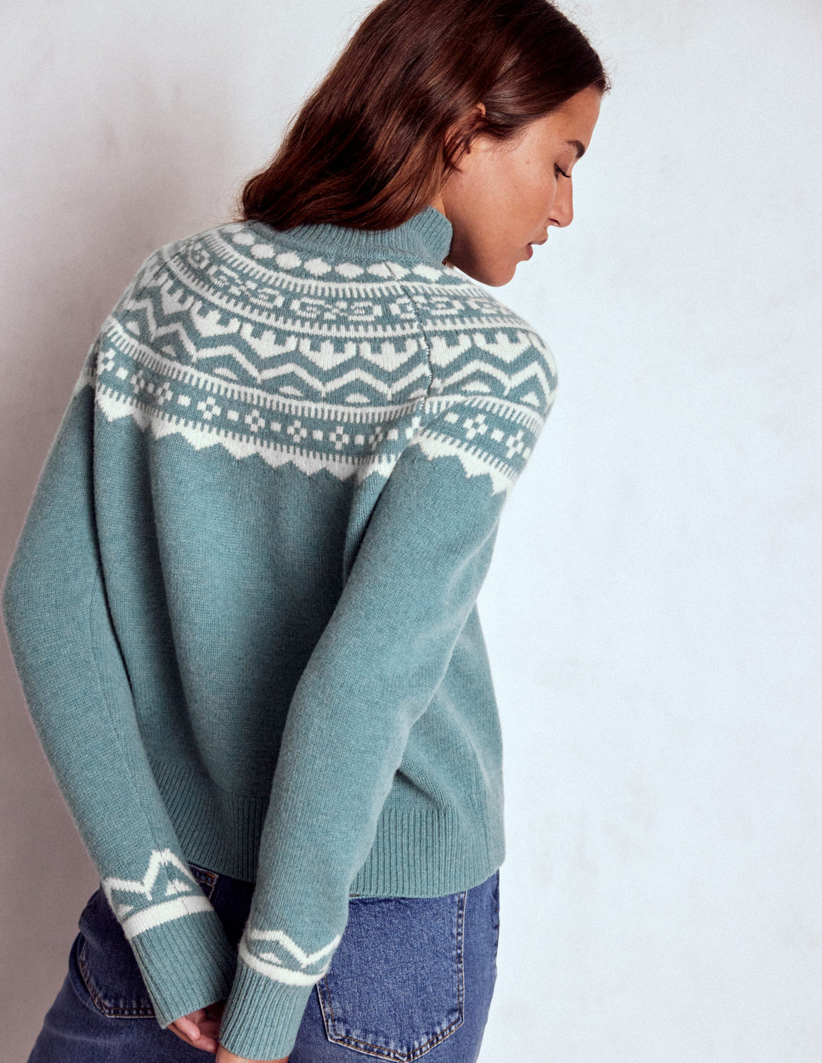 Marion Hochgeschlossener Merino-Pullover-Wolkenblau, Fair-Isle - Image 3