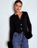 Strickjacke mit Fellbesatz-Schwarz