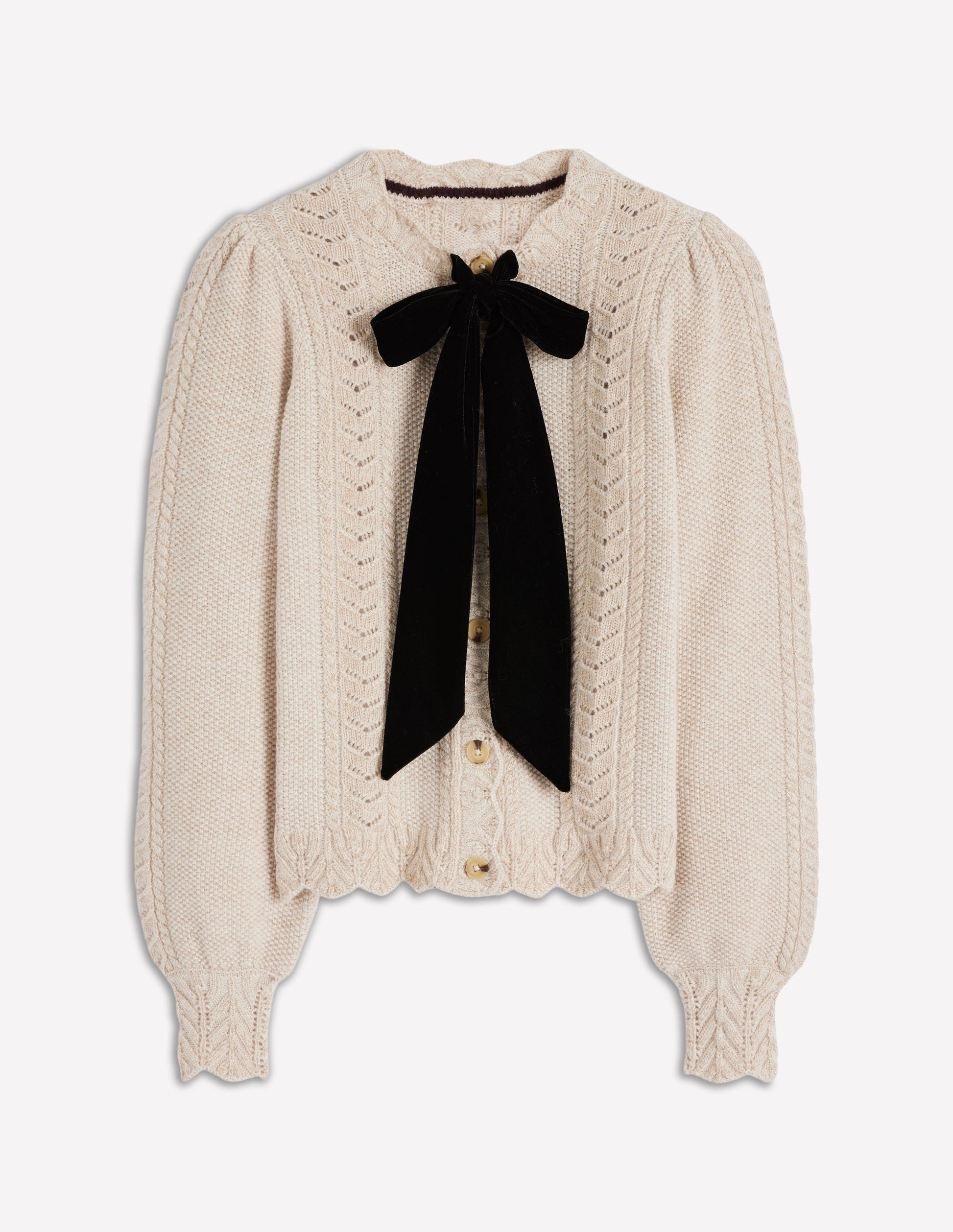 Samt-Strickjacke mit Zopfmuster und Schleife-Gold Glitzer-7