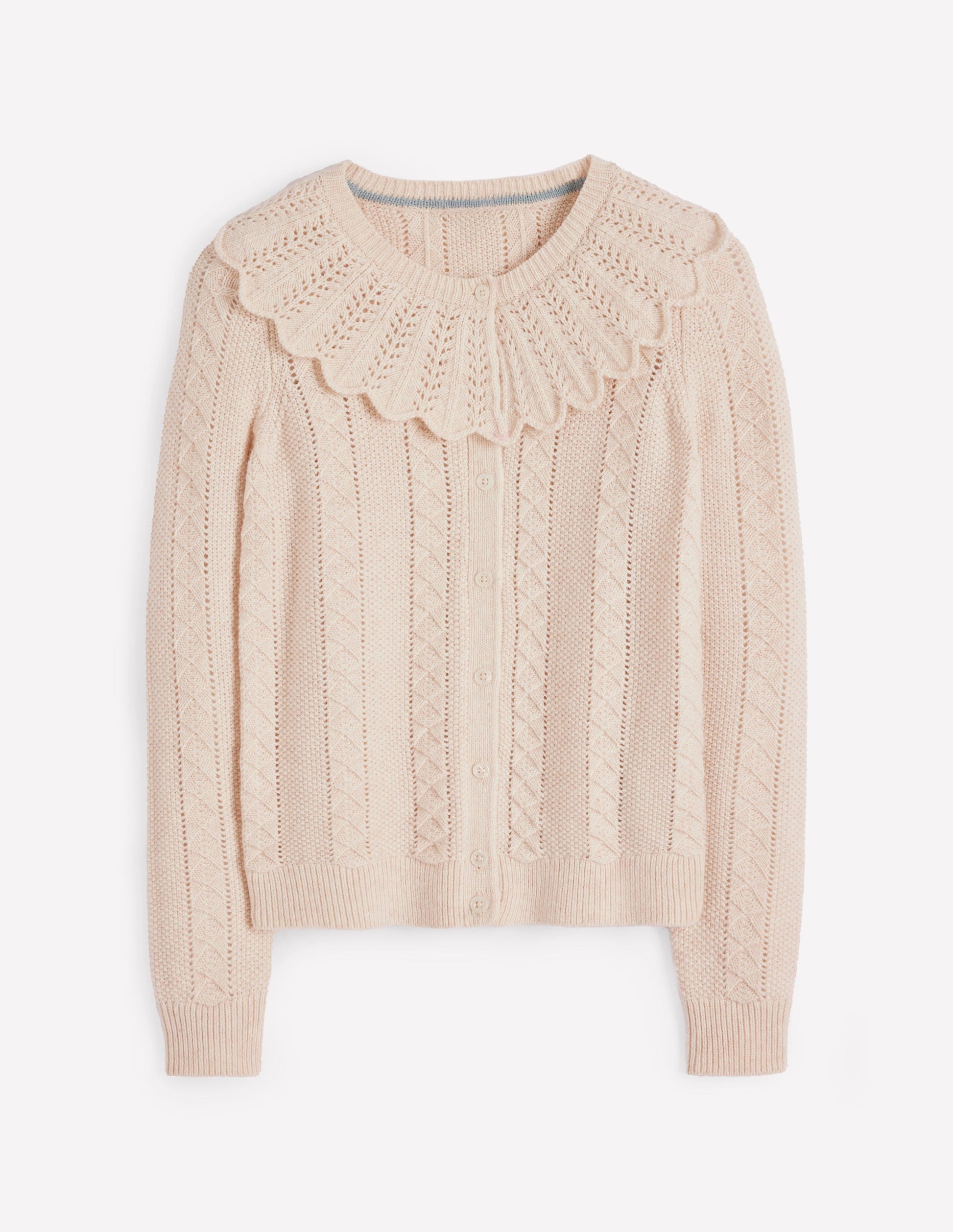 Strickjacke mit Muschelsaum am Kragen-Warmes Naturweiß Meliert-6