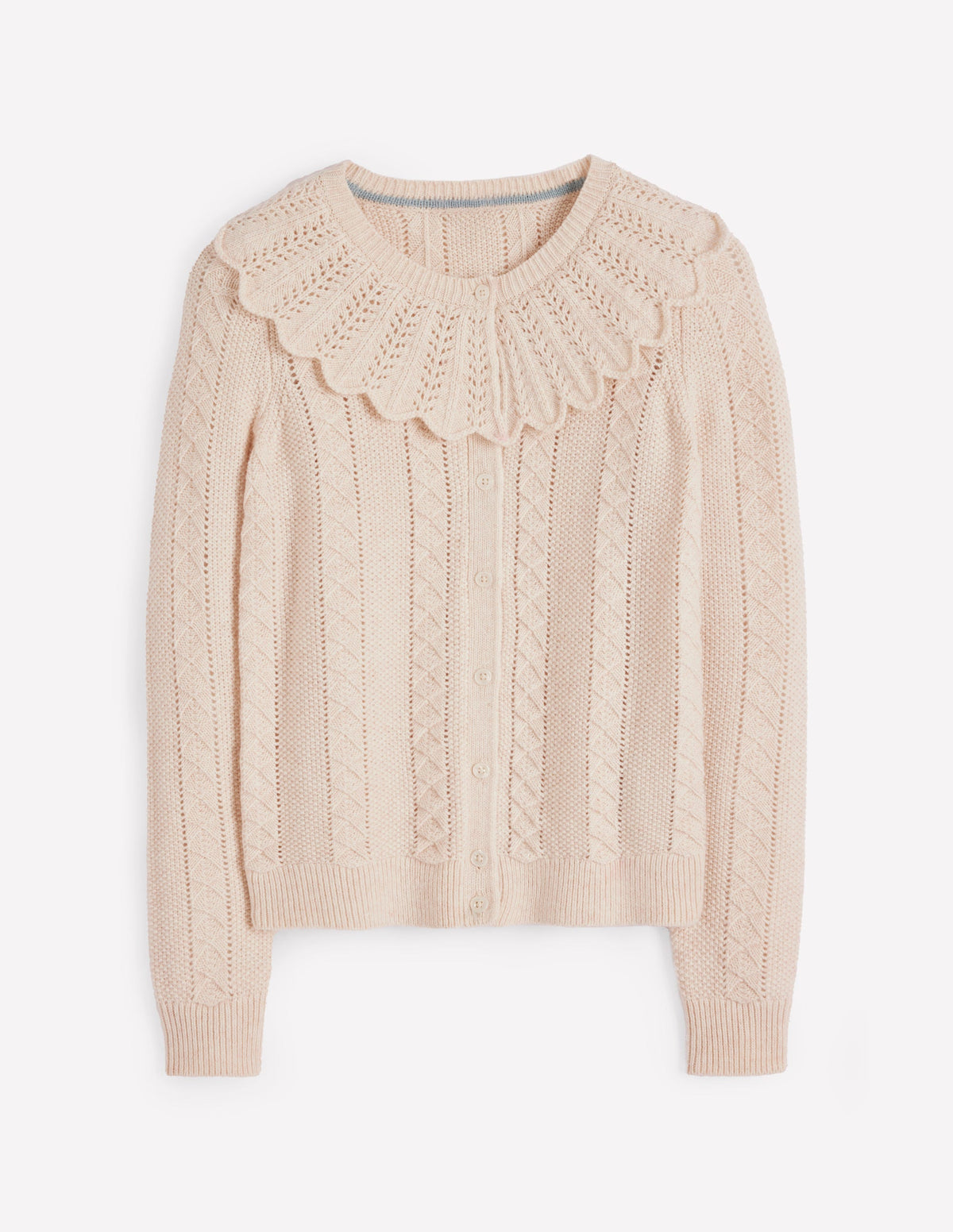 Strickjacke mit Muschelsaum am Kragen-Warmes Naturweiß Meliert - Image 6