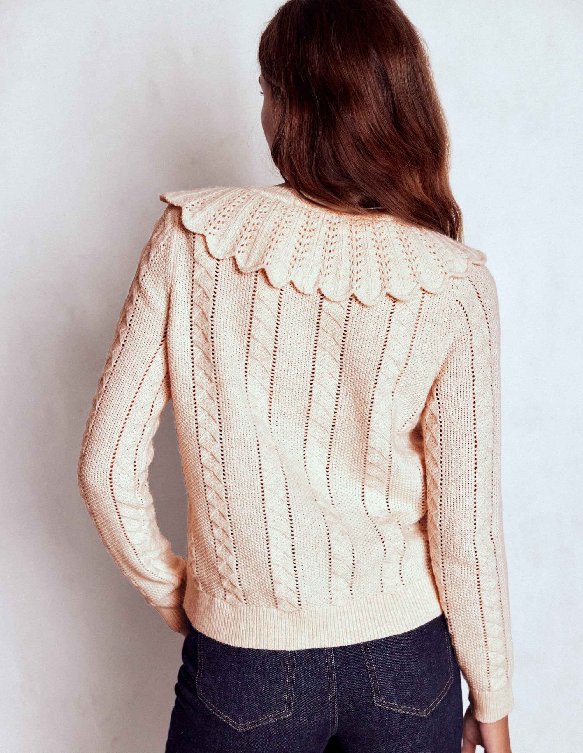 Strickjacke mit Muschelsaum am Kragen-Warmes Naturweiß Meliert - Image 3