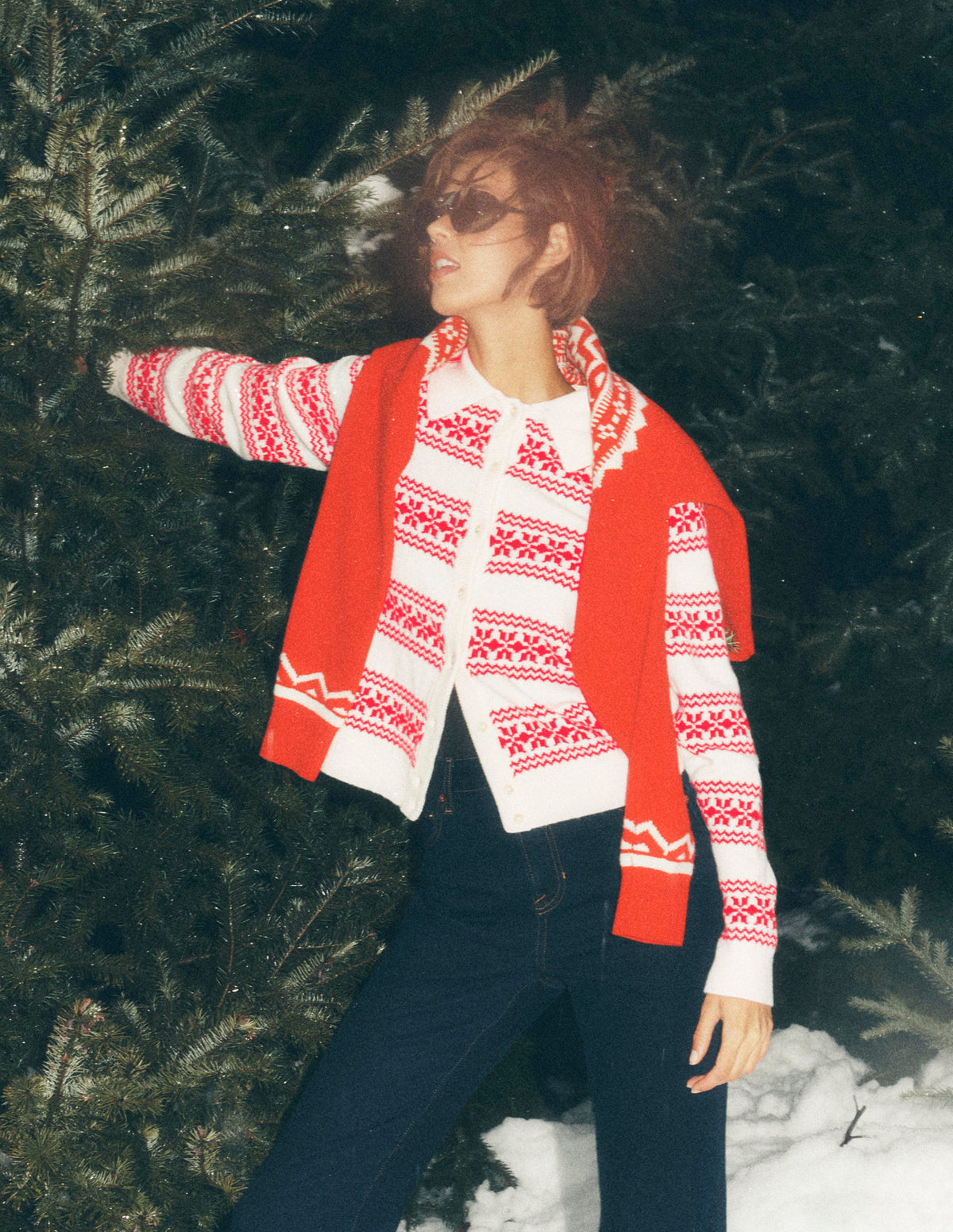 Edie Fair-Isle-Strickhemd-Warmes Naturweiß, Rotes Fair-Isle-6
