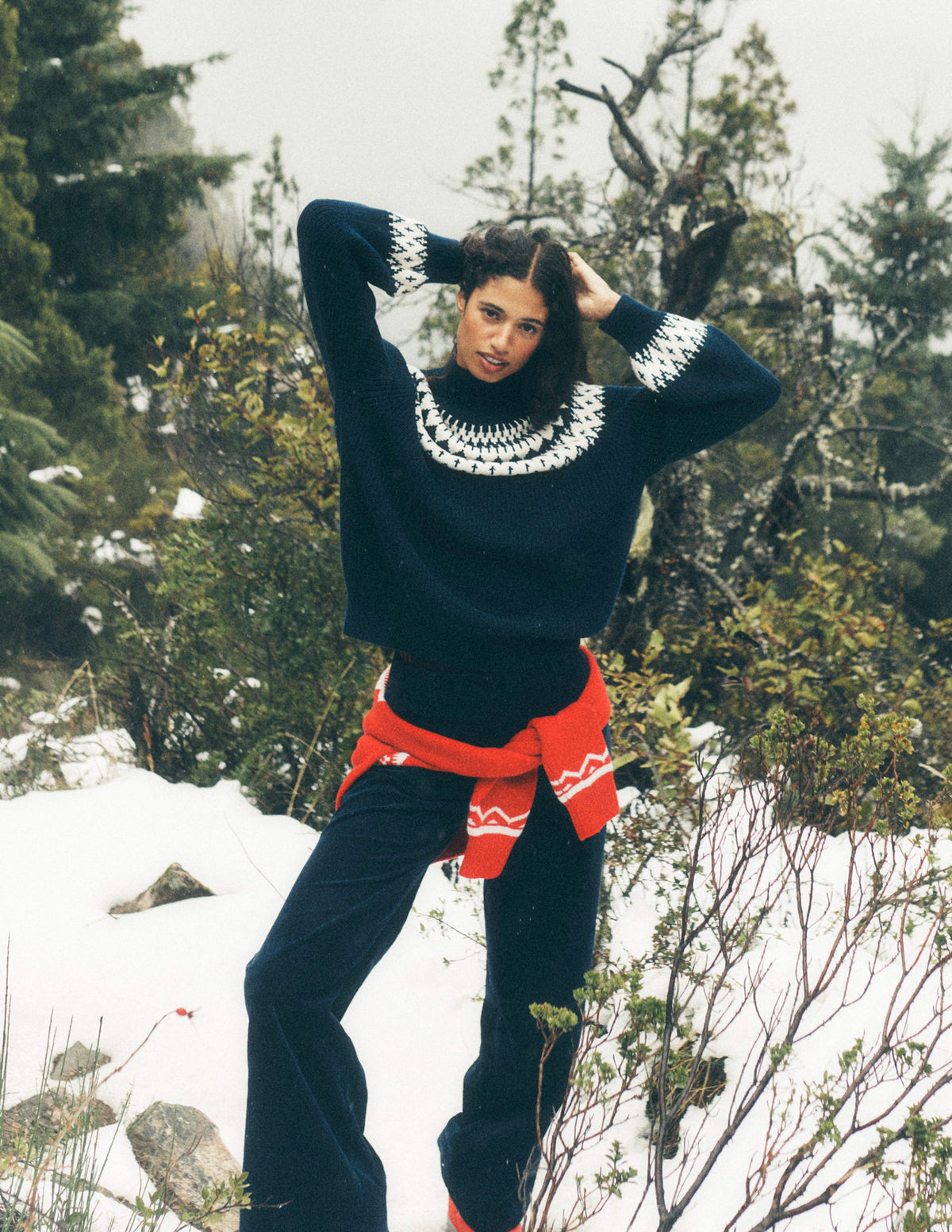 Bianca Hochgeschlossener Baumwollpullover-Navy mit Fair Isle-6
