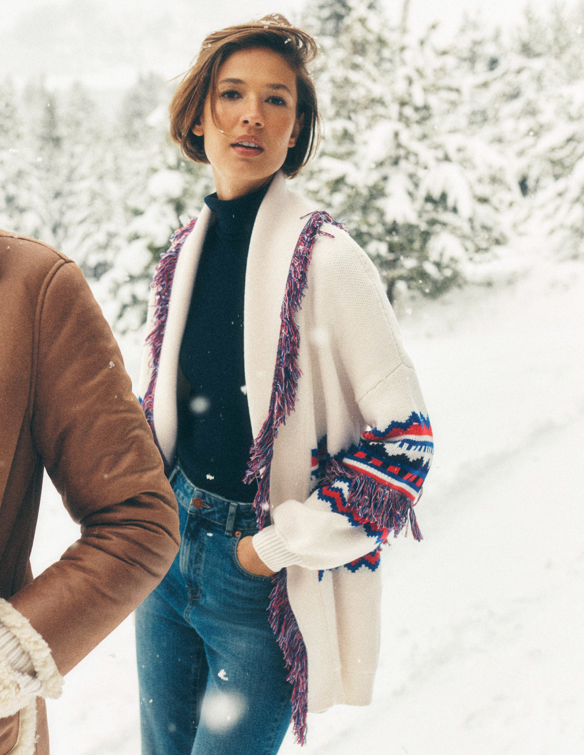 Fringed Jacquard Cardigan-Warm Ivory Melange - Image 6