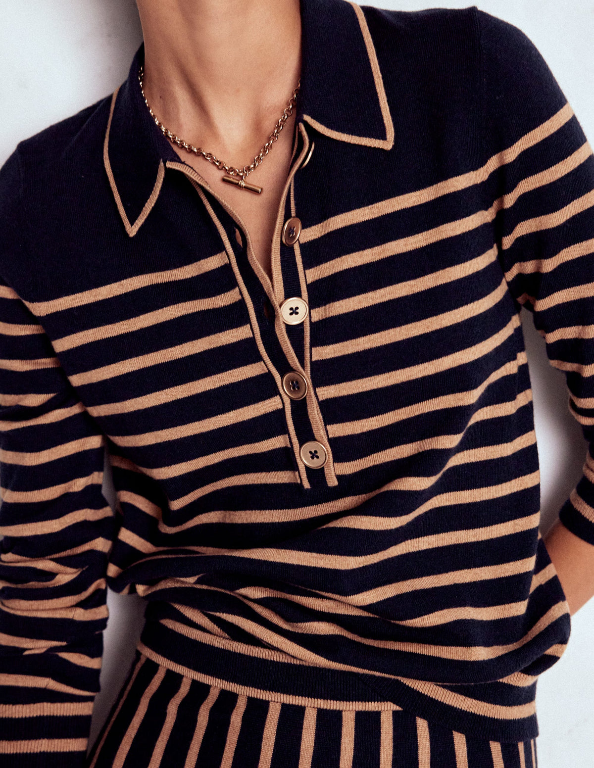 Liz Henley Jumper-Navy / Camel - Image 2